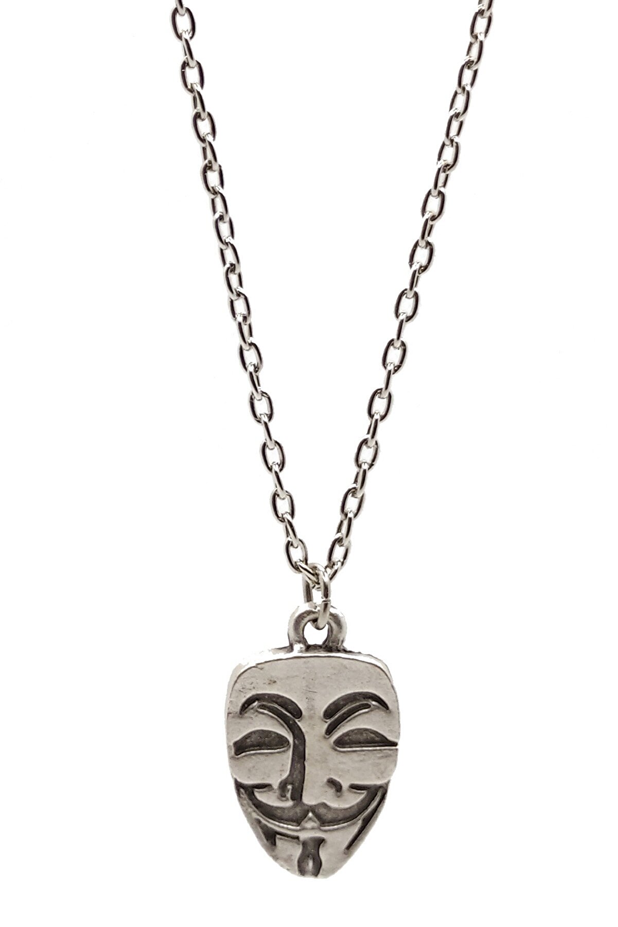 Hiza 925 Ayar Gümüş Kaplama V For Vendetta Tasarımlı Şık Model Kadın Erkek 60cm Kolye