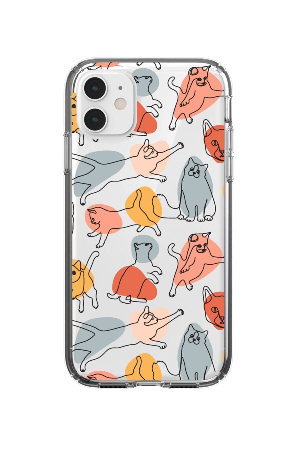 mooodcase Iphone 11 Uyumlu Sevimli Kedi Figürleri Lens Korumalı Şeffaf Telefon Kılıfı