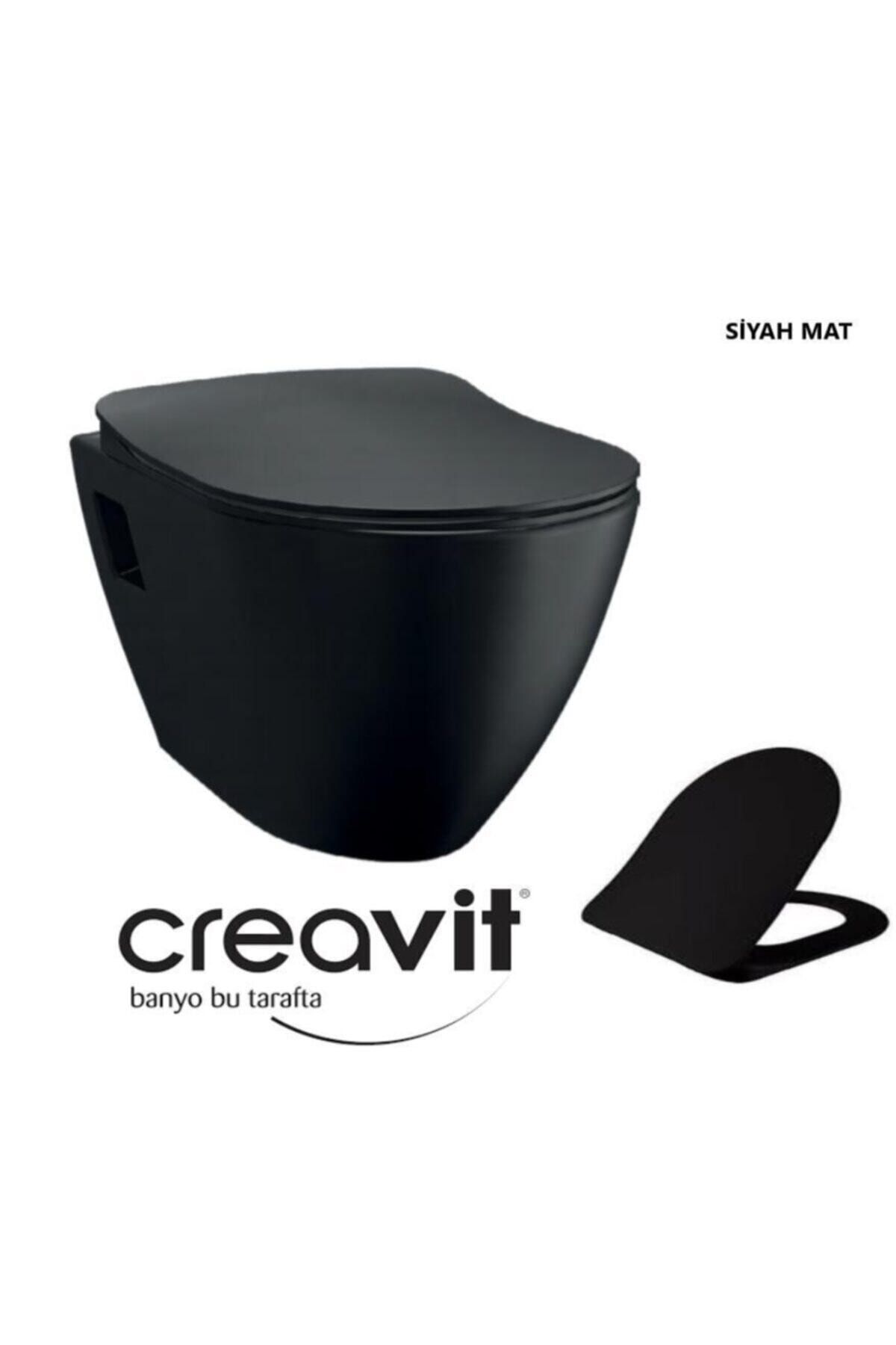 Creavit Tp325 Siyah Mat Asma Klozet + Duck Yavaş Kapanır Kapak Siyah Mat