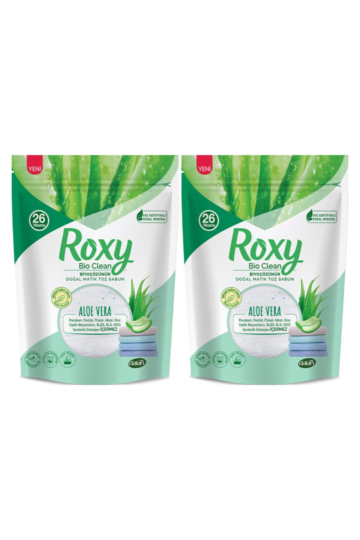 Dalan Roxy Bio Clean Sabun Tozu Aloe Vera 104 Yıkama 1.6 Kg 2 Paket