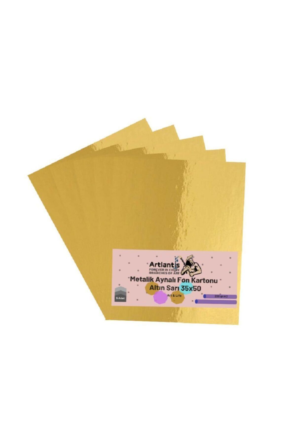 Artlantis Altın Sarı 35x50 Metalik Aynalı Fon Kartonu 5 Adet 1 Paket Aynalı Metalik Fon Kartonu