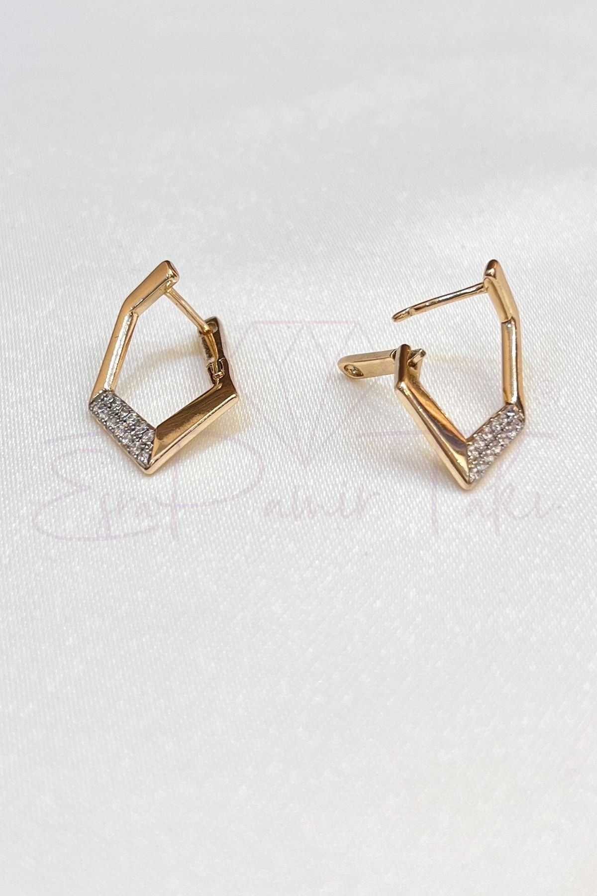 Esra Pamir Zirkon Taşlı Rose Gold Renk Küpe
