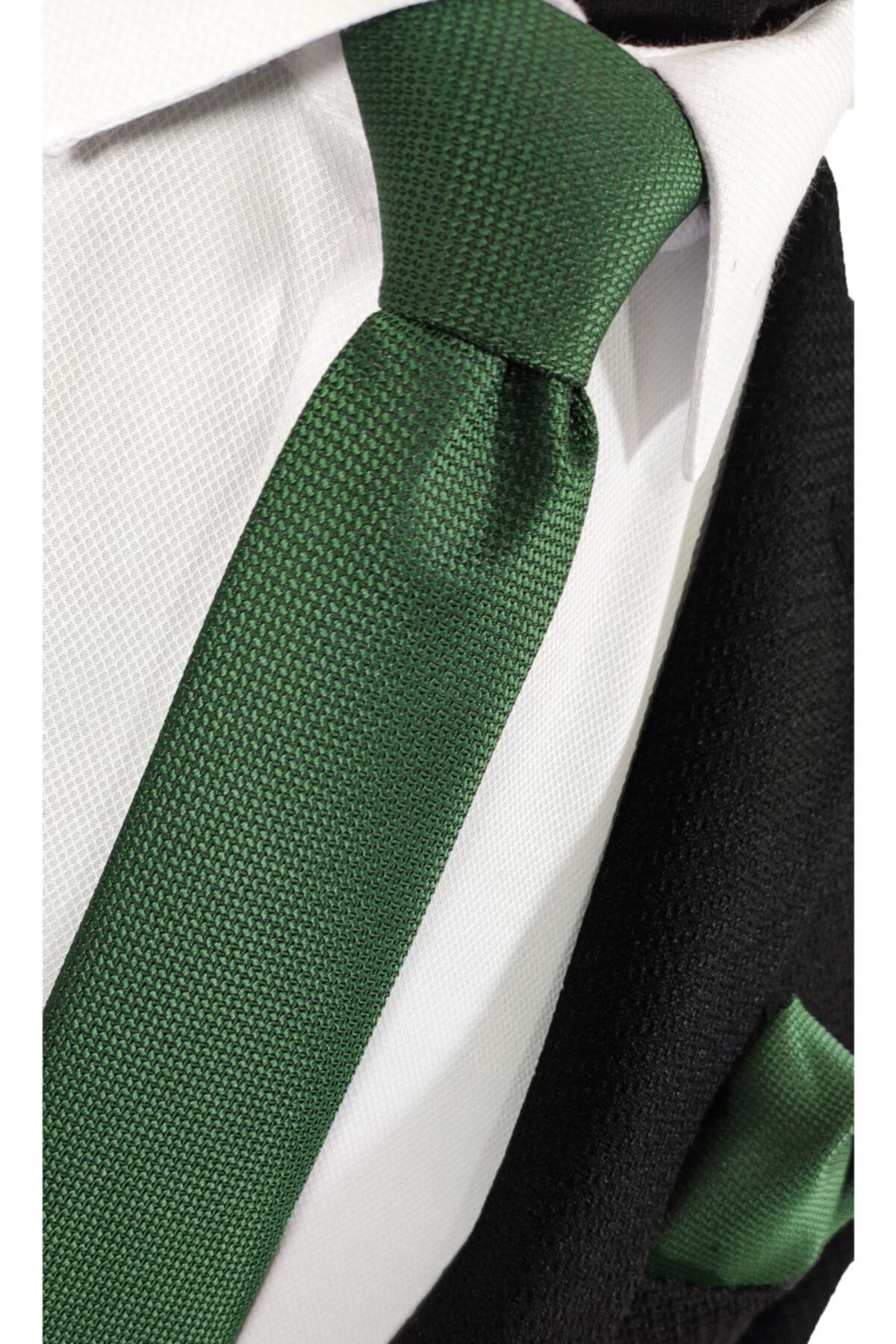 BLC Basic Line Co. Yeşil Renk Armürlü Kravat Mendil Seti