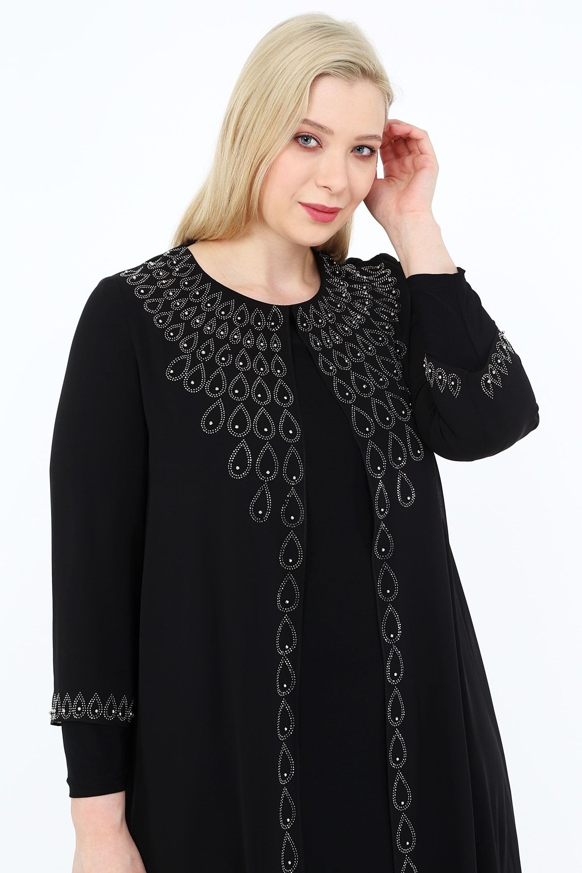 PERYA Taş Ve Boncuk Işlemeli Şifon Abiye Elbise Siyah Kadın Giyim
