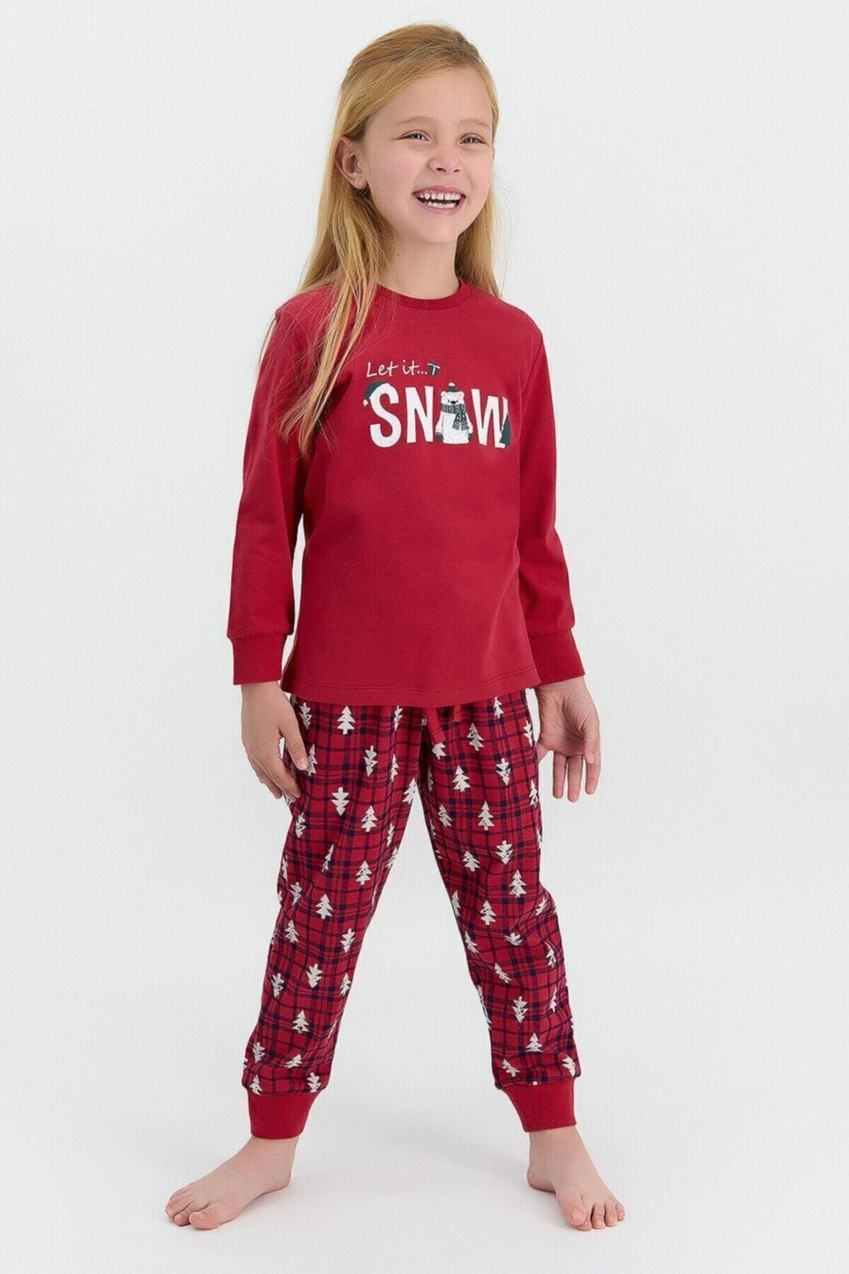 Rolypoly Let It Snow Açık Bordo Kız Çocuk Pijama Takımı
