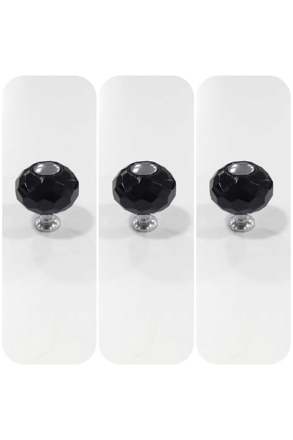 ARON 3 Adet  30 mm Oscar Düğme Kulp Küre Cam Siyah-krom Kristal Kulp Komodin Konsol Şifonyer