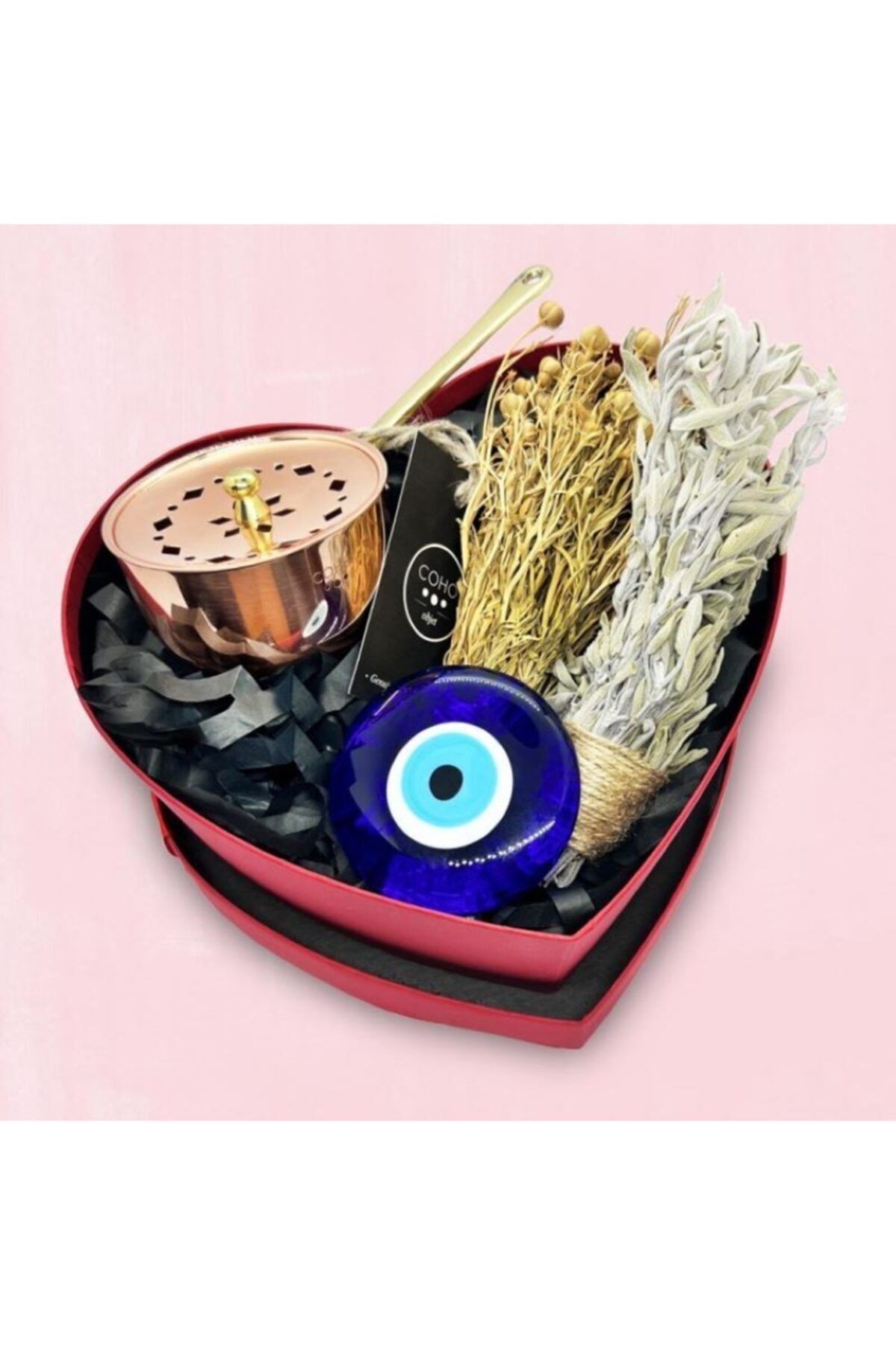 COHO Love Box Artisan Tütsü Çanağı & Nazarlık & Adaçayı & Üzerlik Hediye Seti