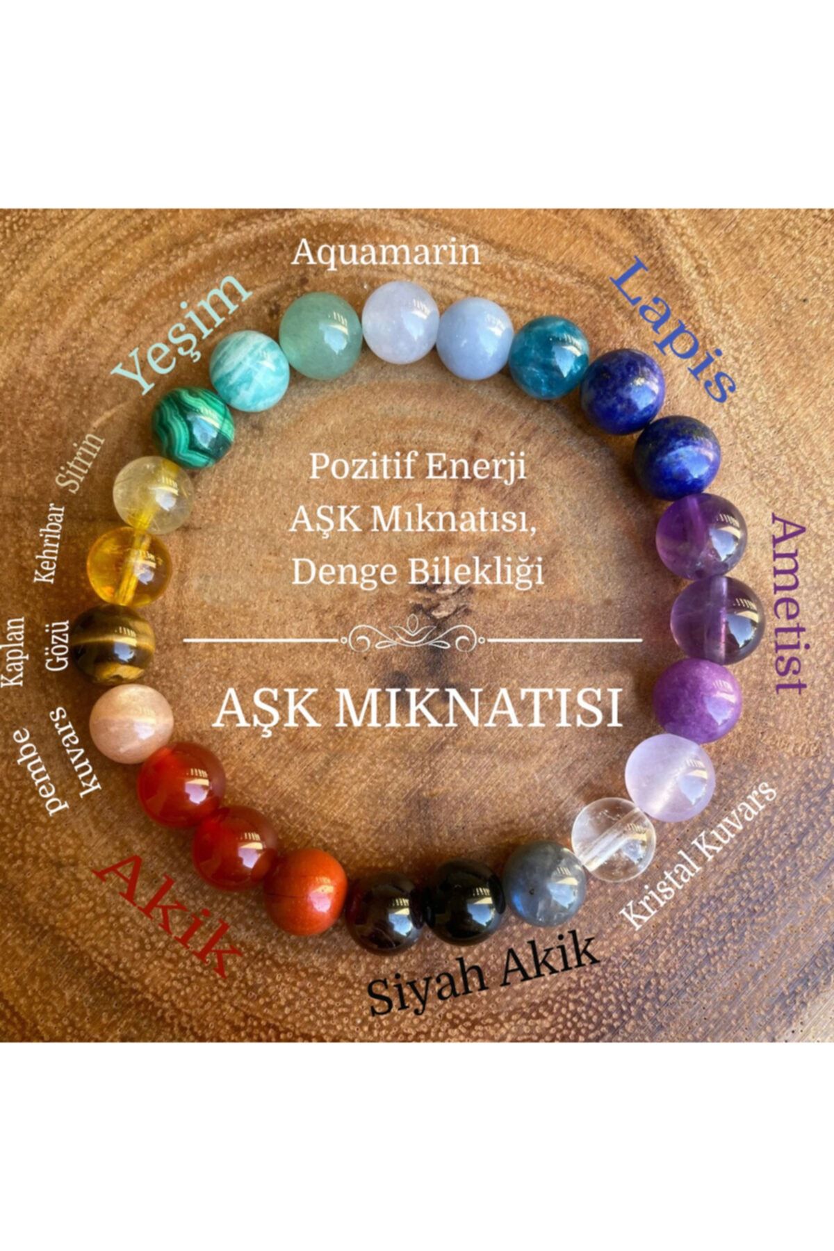 Dejavu TR Aşk Mıknatısı Bileklik Yeşim, Lapis, Ametist, Akik, Pembe Kuvars, Kaplangözü, Kehribar, Sitrin