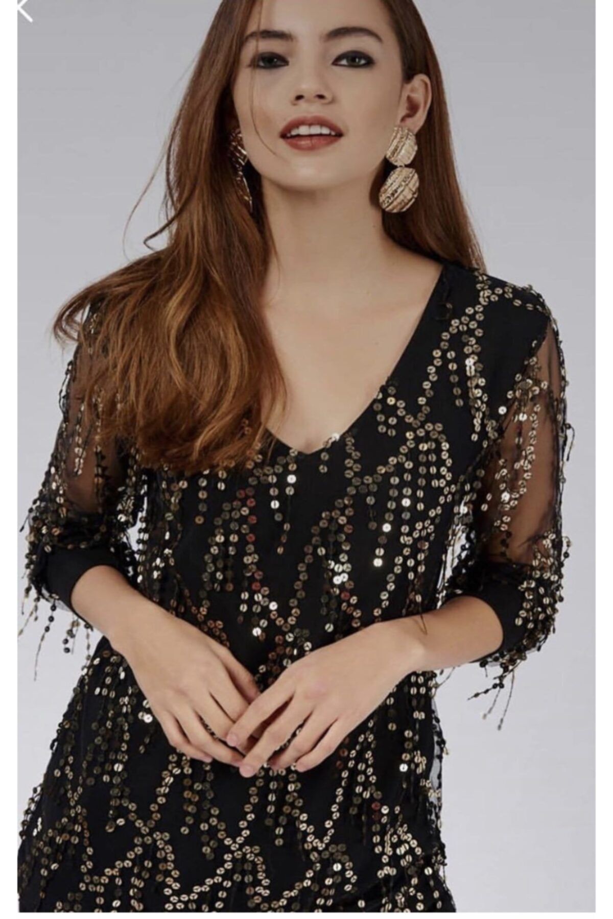 Modalizza Giyim Kadın Siyah Gold Payet Detaylı Blu