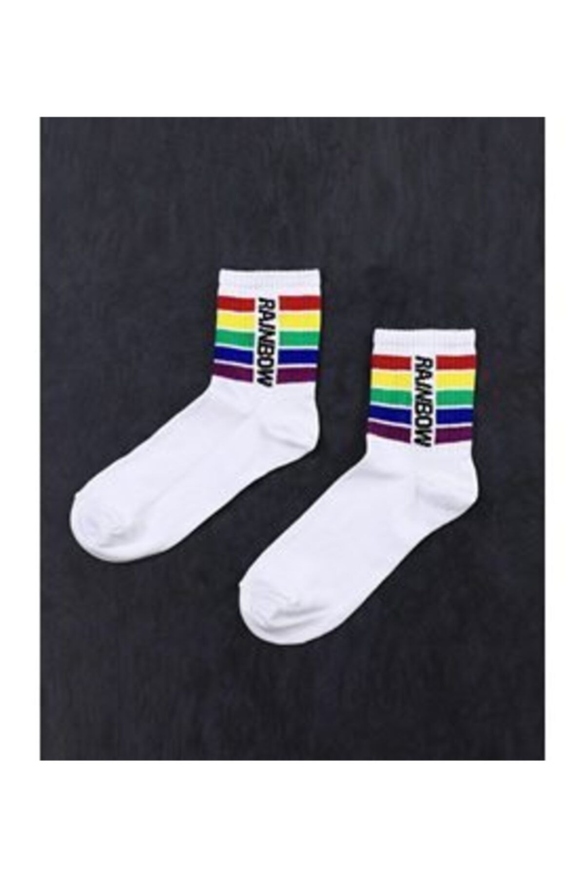 KRAKEN Unisex Beyaz Rainbow Soket Çorap