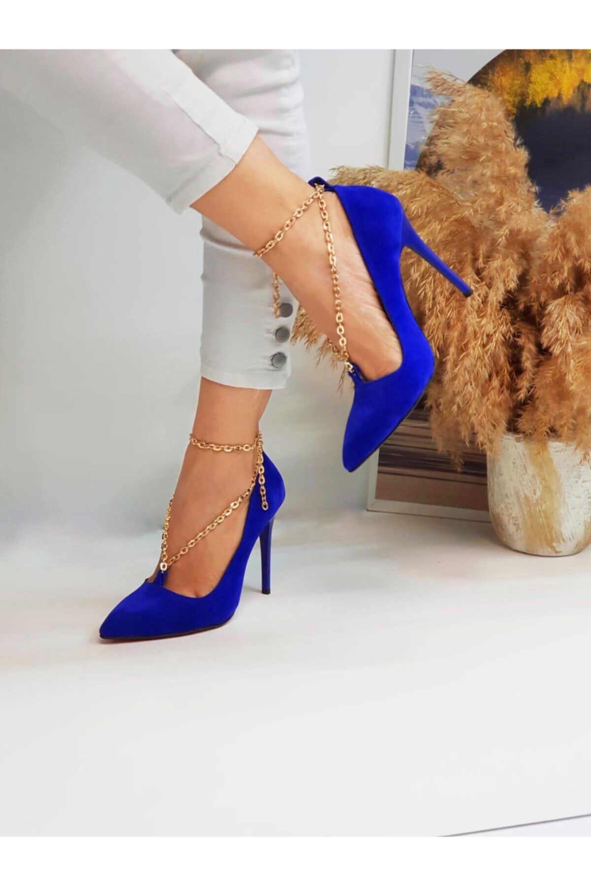 Leyla Yıldız Kadın Saks Zincirli Topuklu Ayakkabı