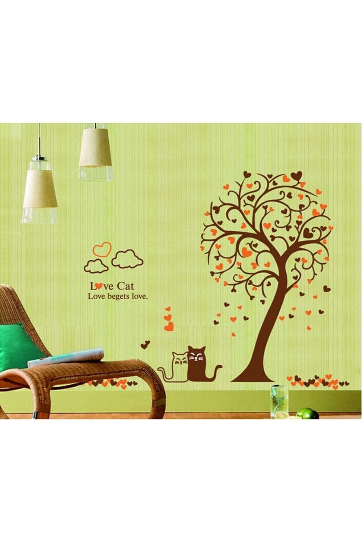 CRYSTAL KIDS Ağaç Ve Sevimli Kediler Ev Dekorasyonu Salon Dekoru Tv Arkası Duvar Sticker