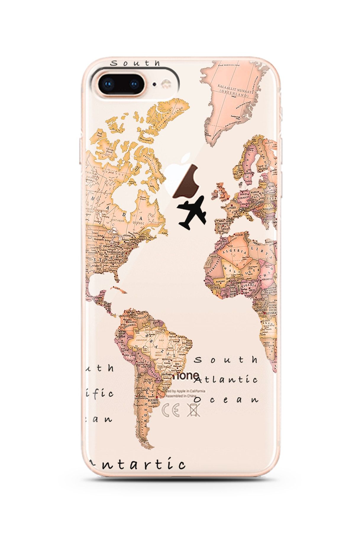 Spoyi Iphone 8 Plus Transparan Harita Tasarım Süper Şeffaf Silikon Telefon Kılıfı