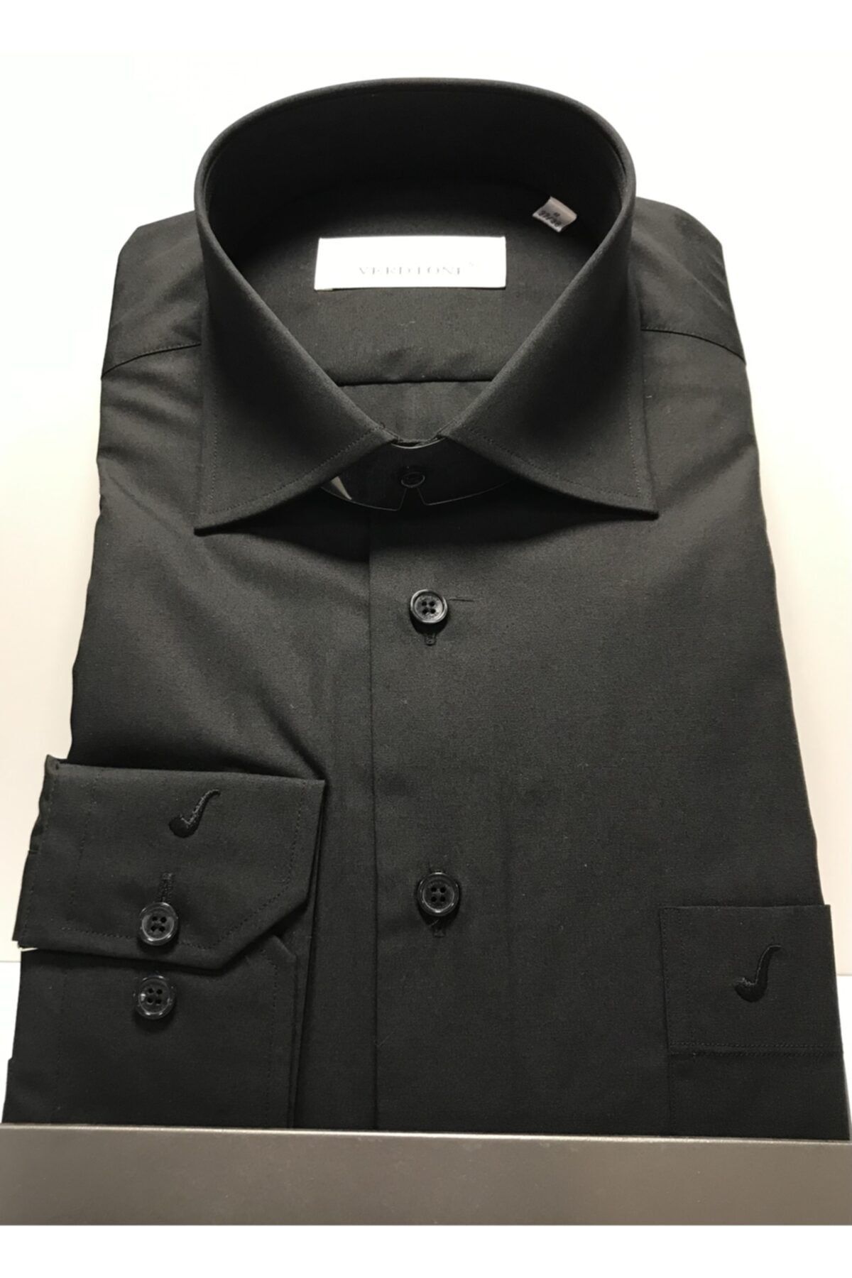 VERDTONE Erkek Siyah Regular Fit Klasik Tek Cepli Gömlek