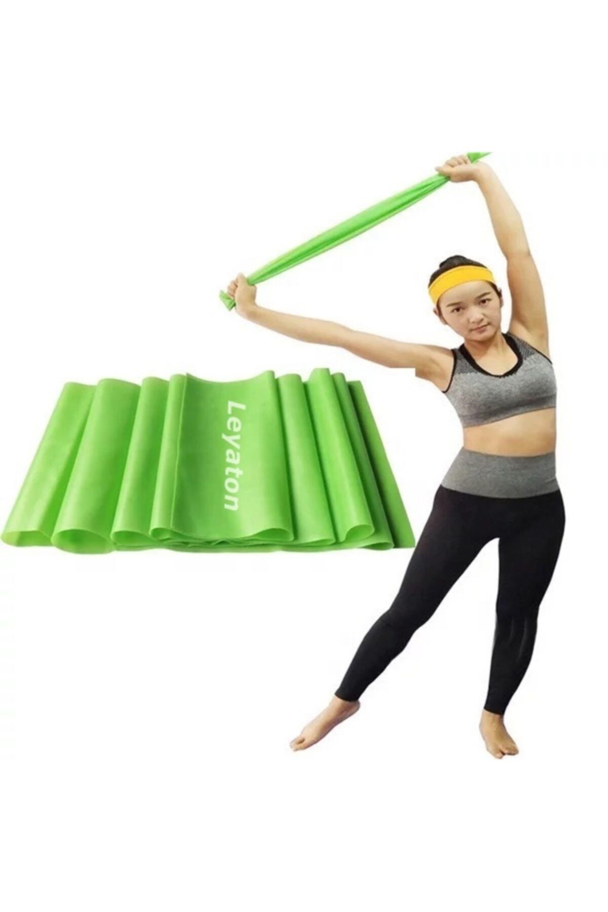 Leyaton Pilates Bandı Jimnastik Plates Lastiği 150x15cm Egzersiz Aerobik Bant 1 Adet Yeşil