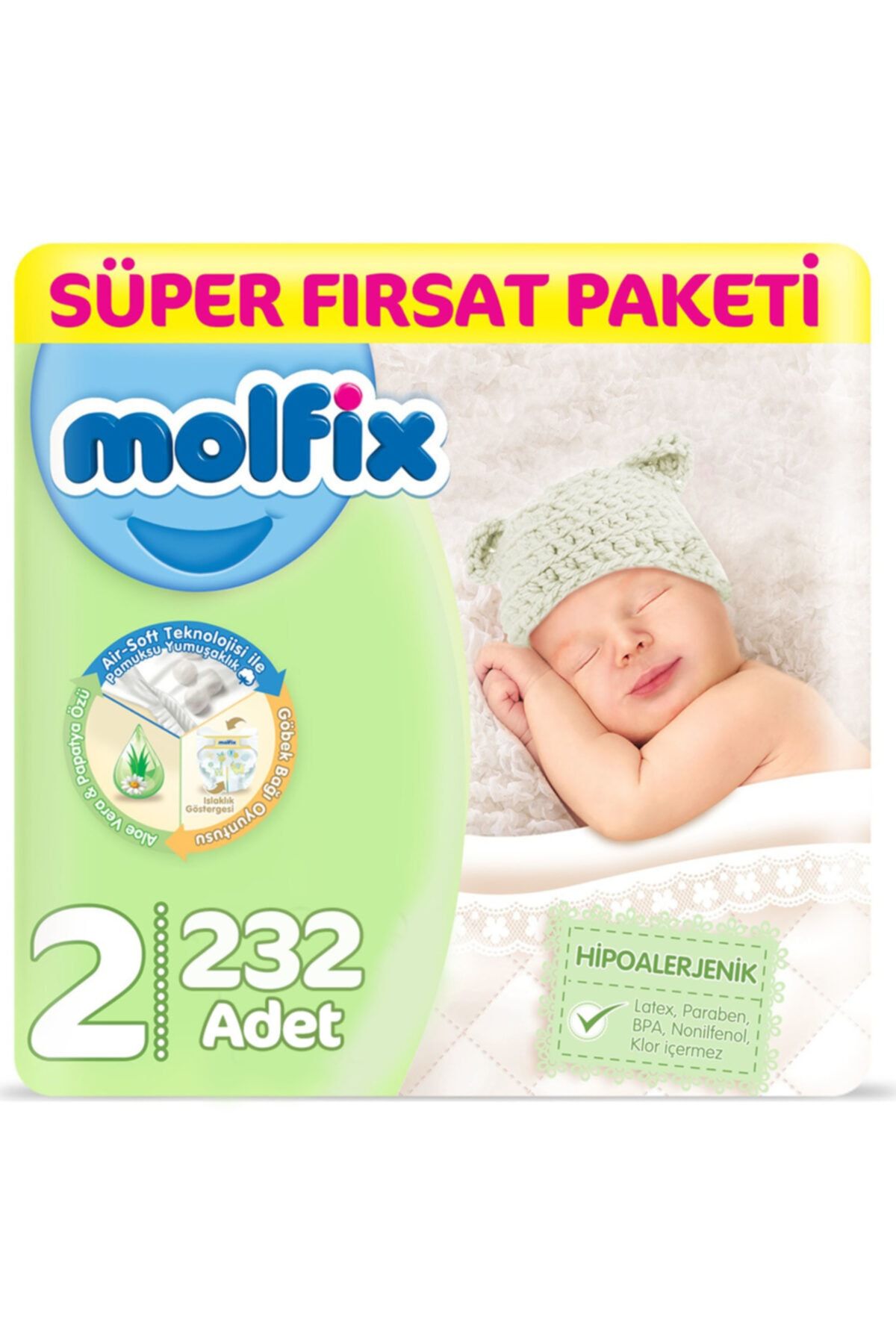 Molfix Bebek Bezi 2 Beden Yenidoğan Fırsat Paketi 3-6 Kg 232 Adet