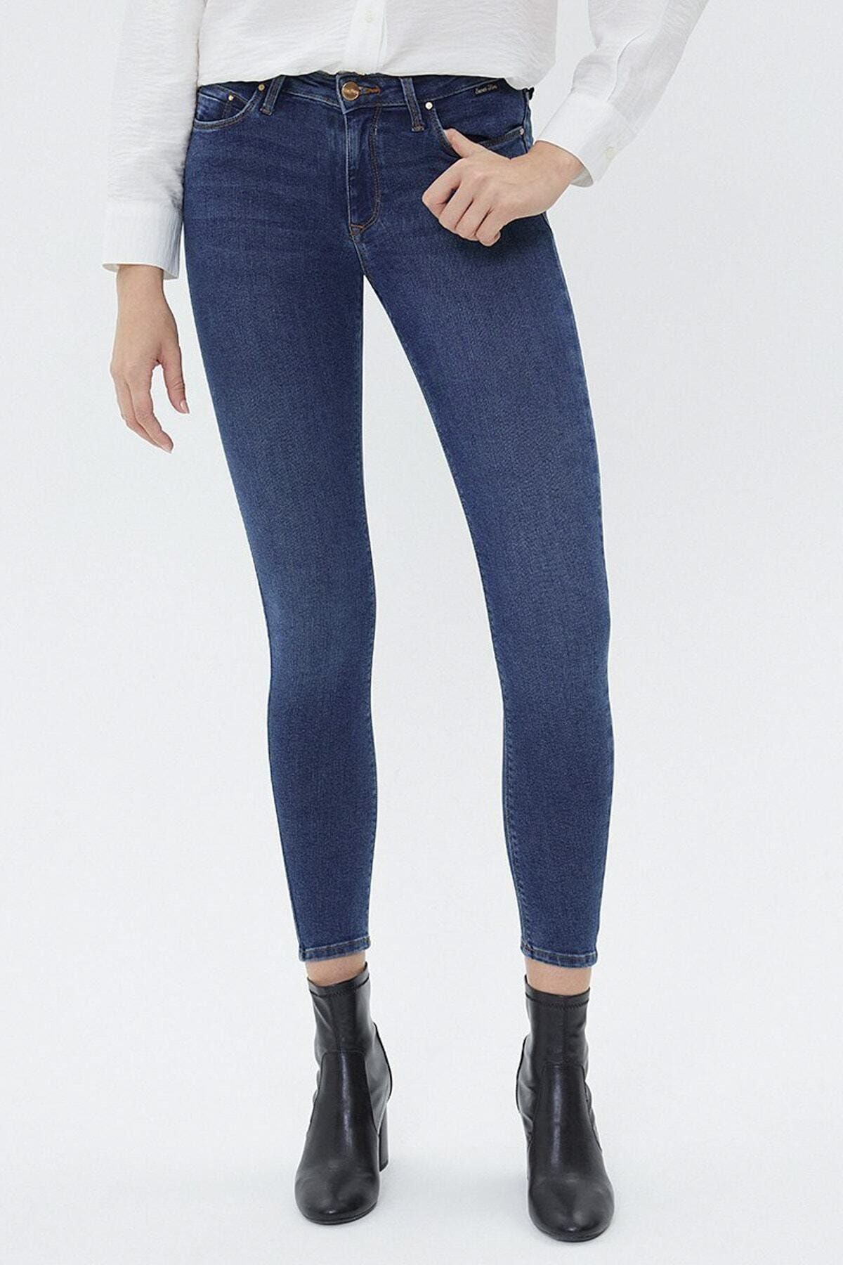Loft Kadın Mavi Orta Bel Skinny Fit Jeans