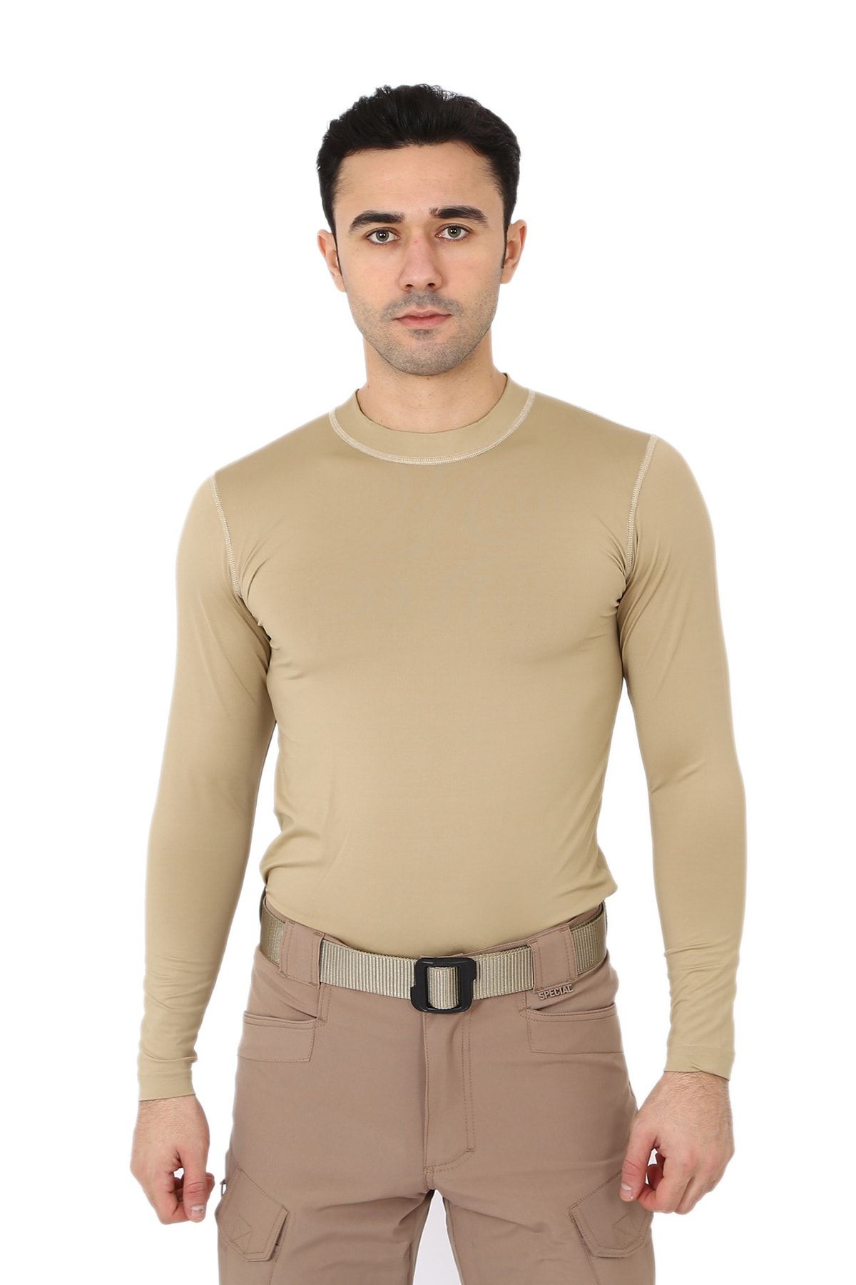 Asker Marketi Bej Micro Uzun Kol T-Shirt
