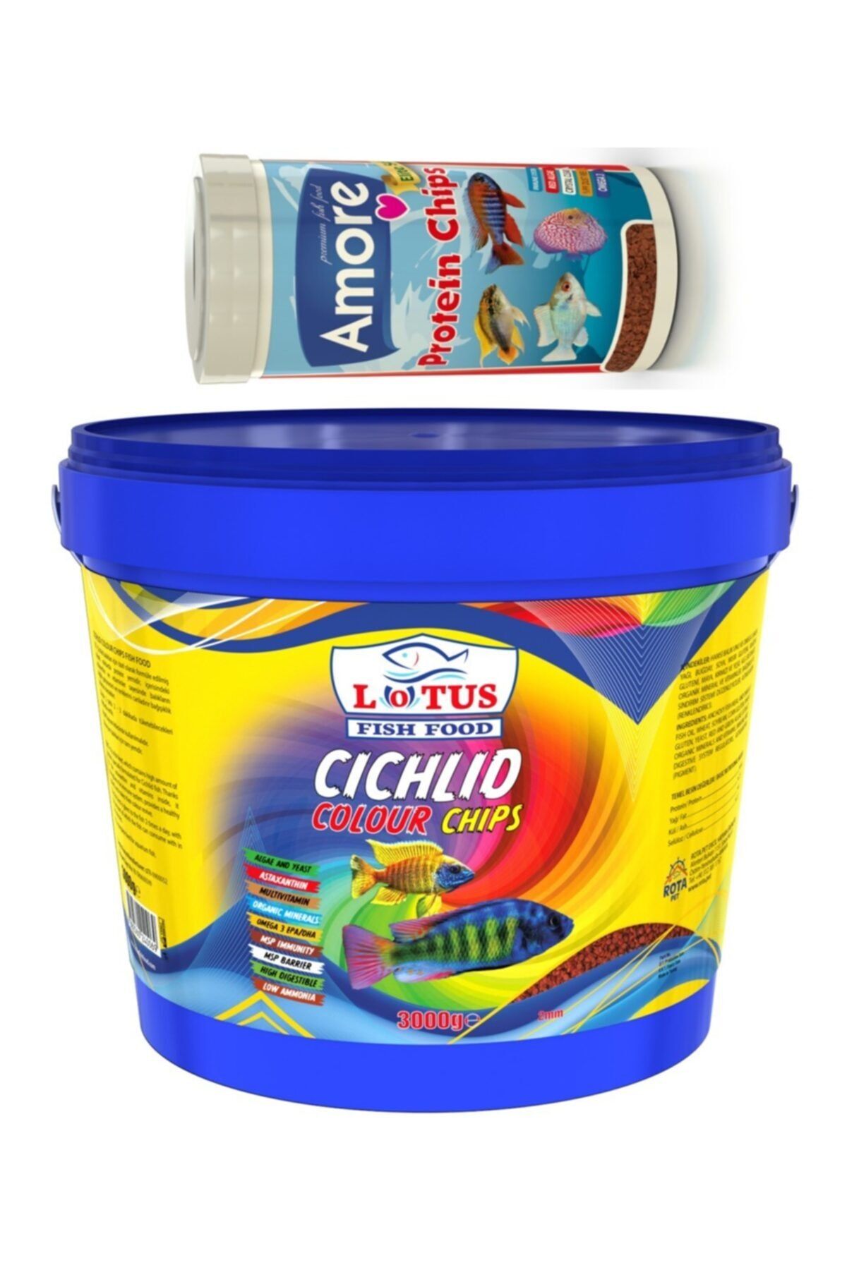 Lotus Cichlid Colour Chips Kova + Amore Pro Protein Chips 250 Ml Kutu Malawi Renklendirme Balık Yemi