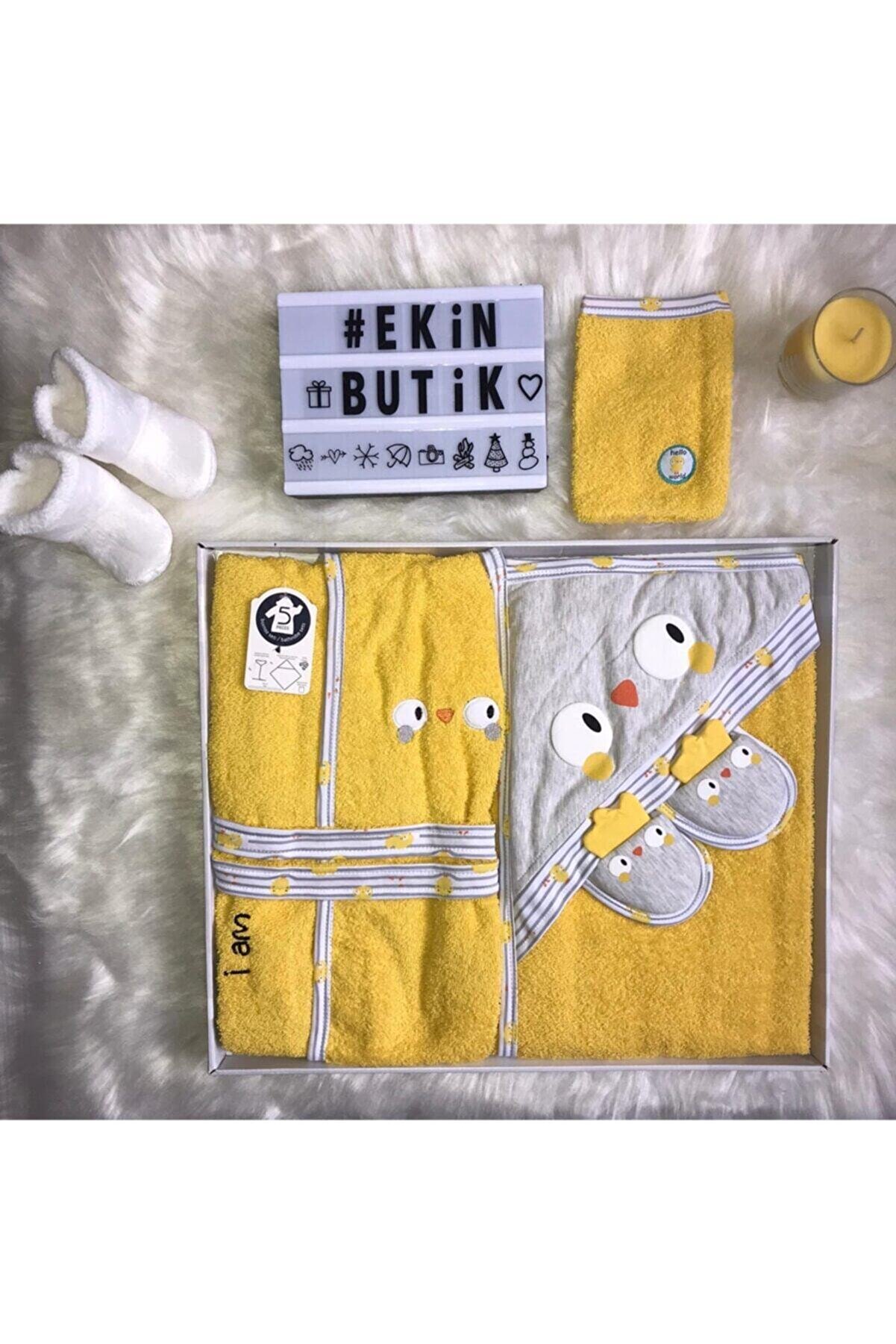 Miniworld Sarı Civiciv Ekinbutik Bebek Bornoz Takımı S 4 Parça