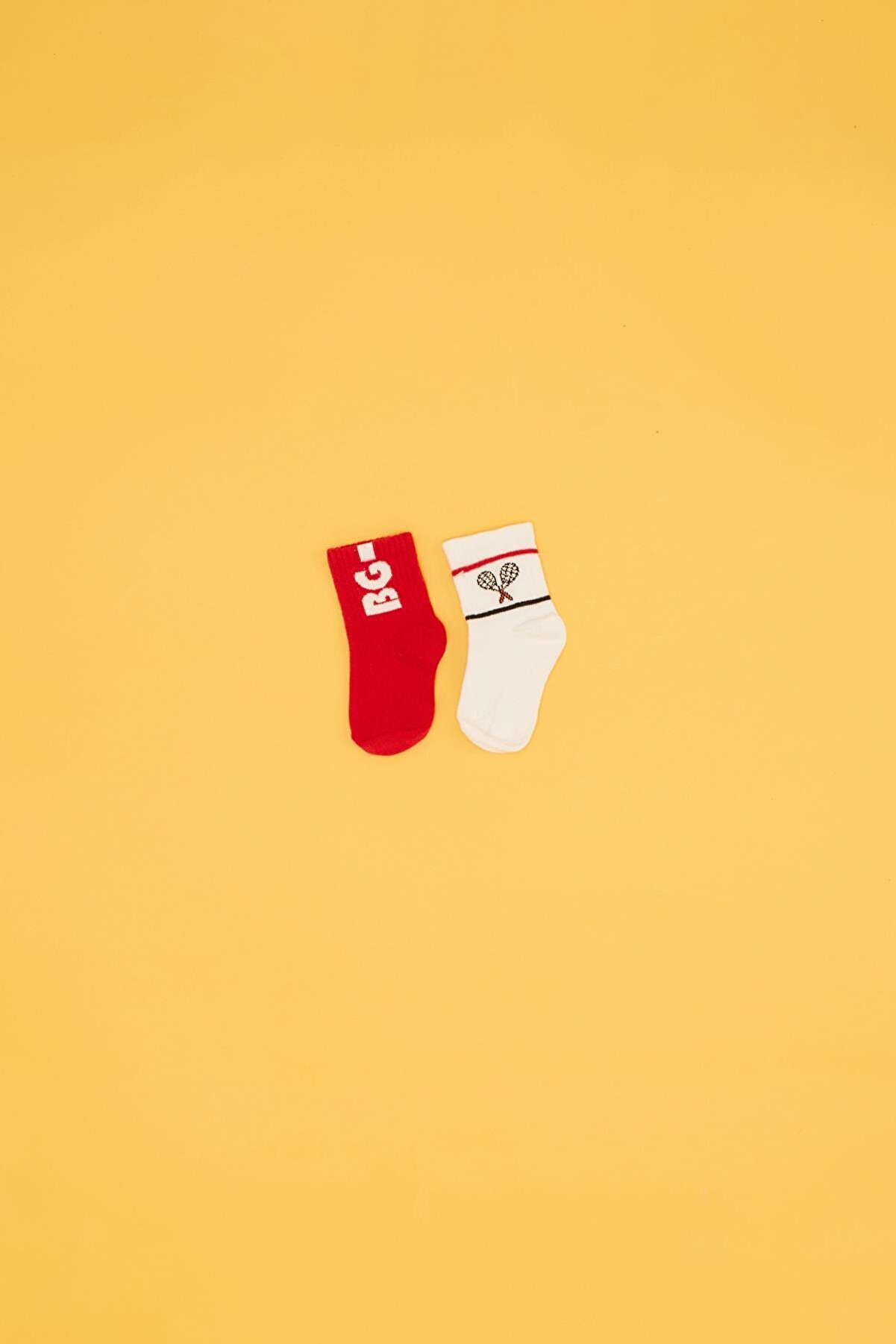 BG Baby Kız Bebek Kırmızı Baskılı Çorap 2li
