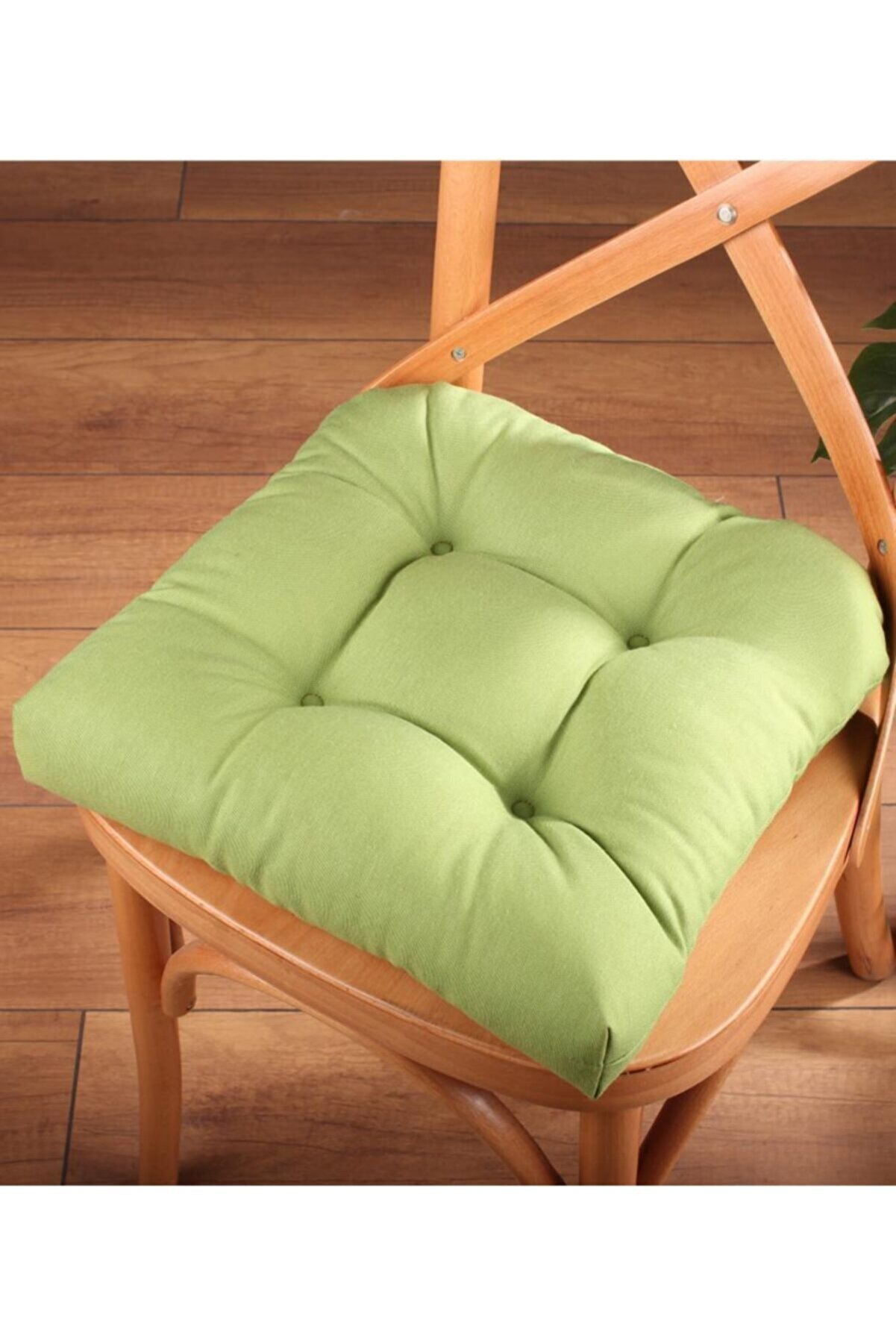 ALTINPAMUK Gold Pofidik Yeşil Sandalye Minderi Özel Dikişli Bağcıklı 40x40cm