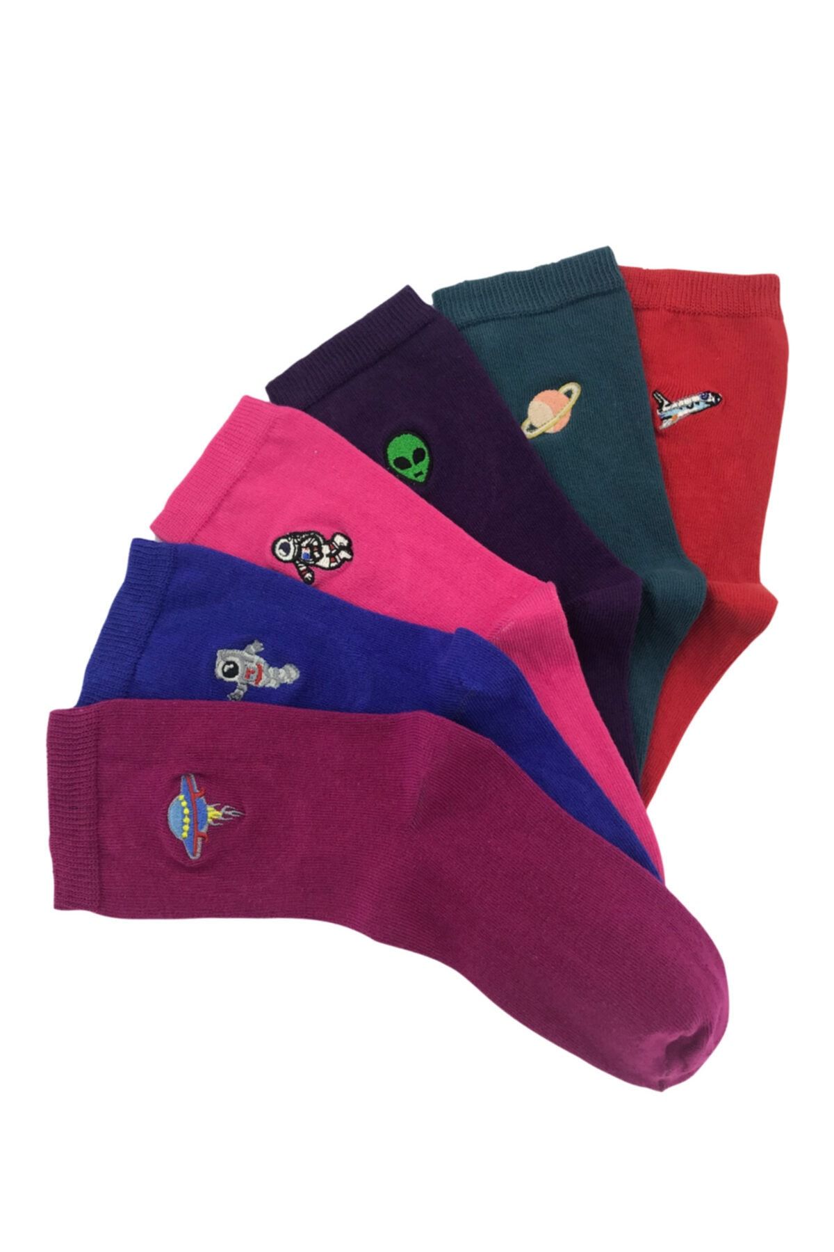Meralles Uzay Astronot Desenli Nakışlı Kokulu Renkli Çorap 6'lı