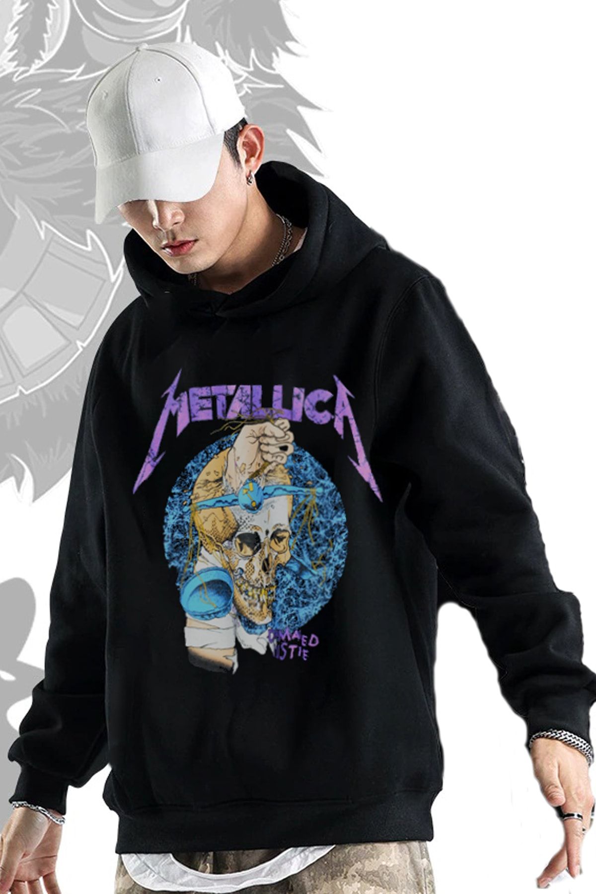 Freak Tshirt Siyah Içi Polar Metallica Baskılı Rock-metal Unisex Geniş Kalıp Kapüşonlu Hoodie