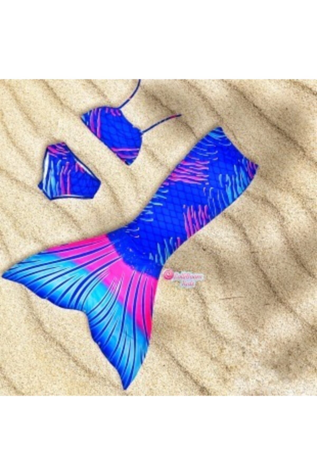 Lolliboomkids Kız Çocuk Deniz Kızı Kostüm Bikini - Mayo Efsane Little Mermaid Fuşya Mavi Renk Geçişli Balıksırtı