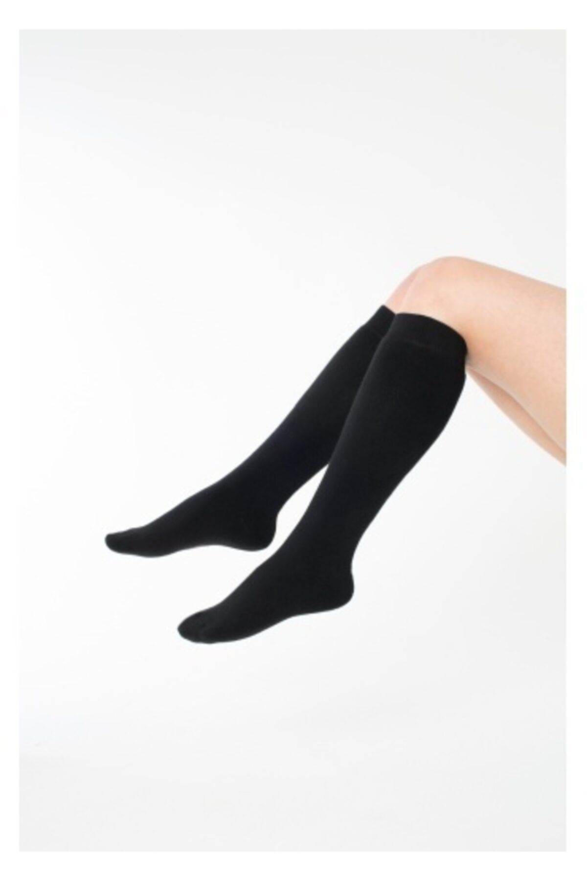 Diba Siyah Düz Diz Altı Pamuk Çorap