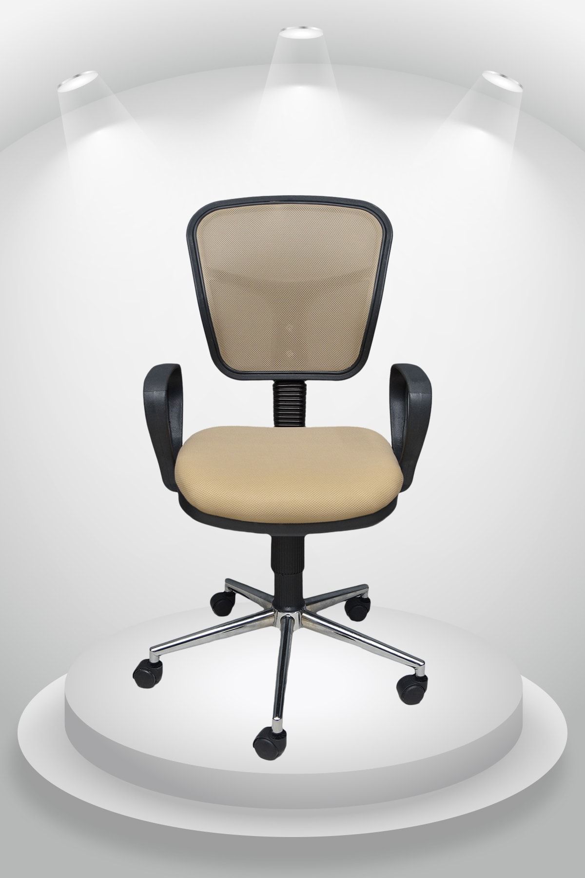 Porziyon Depar Krom - Fileli Ofis Büro Öğrenci Çalışma Koltuğu - Sandalyesi Cappucino