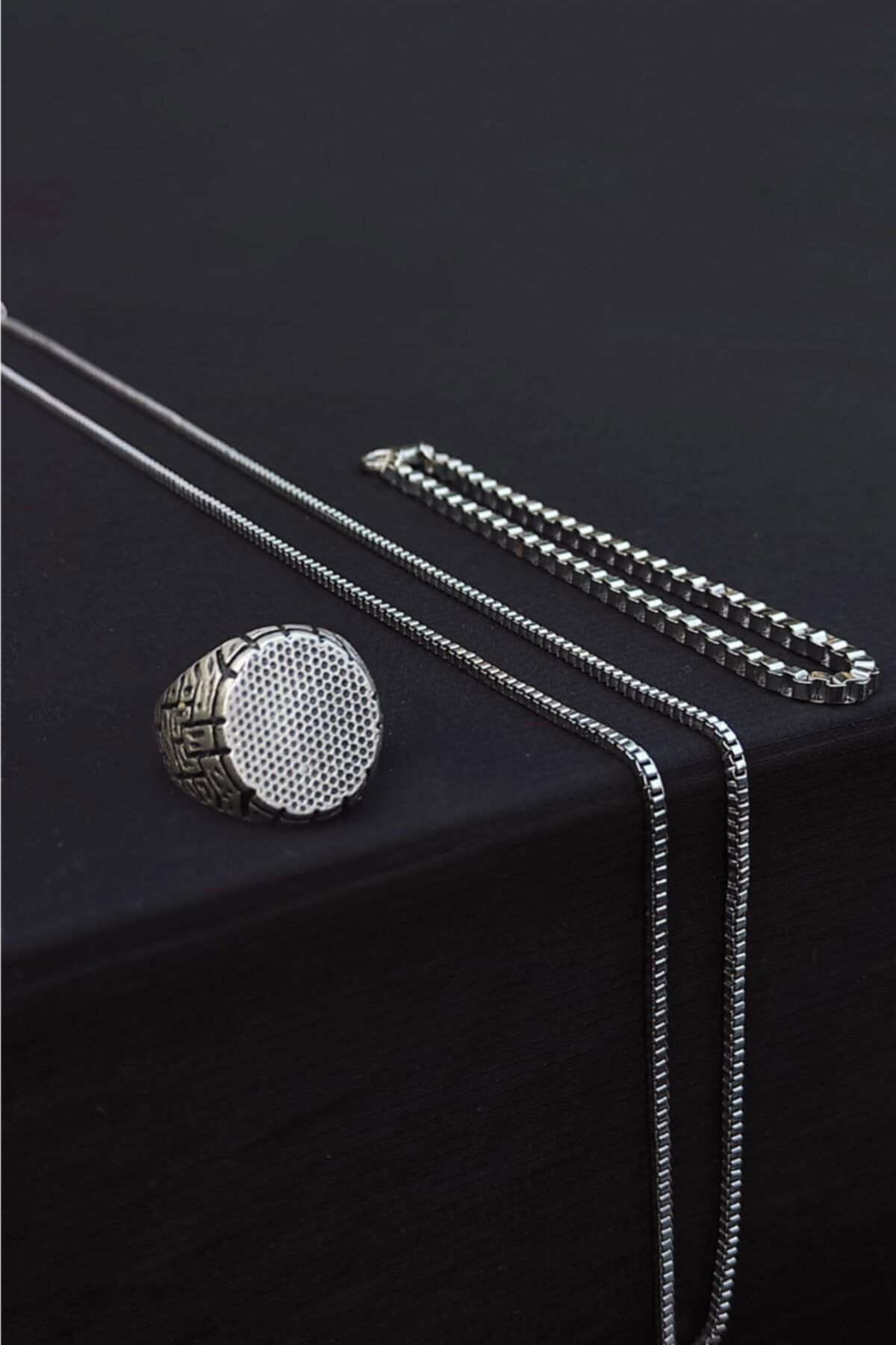 The Collection Çukur Yamaç Ayarlanabilir Gümüş Yüzük Küp Bileklik Ve Kolye Set