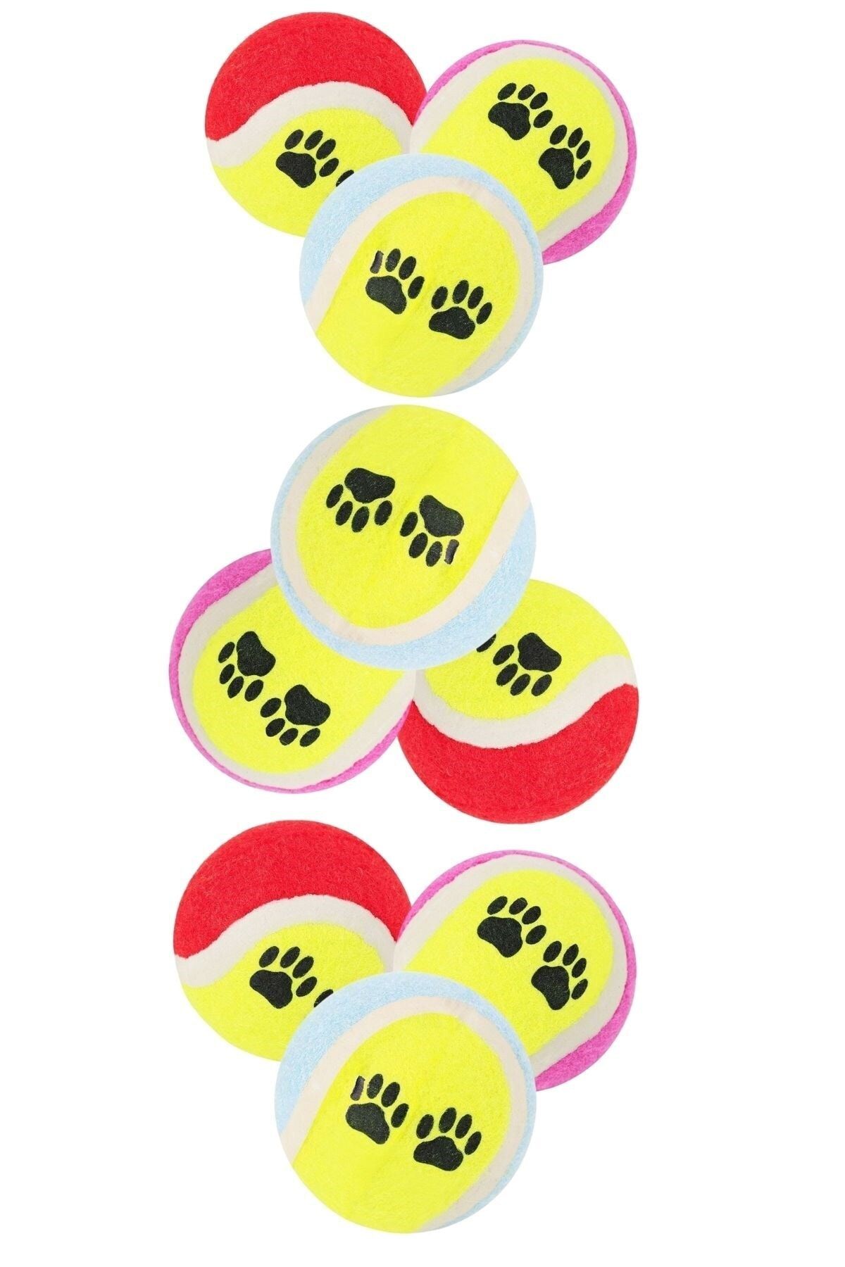 Buffer ® 9 Adet Renkli Desenli Tenis Topu Kedi Köpek Oyuncağı(3lü Paket)