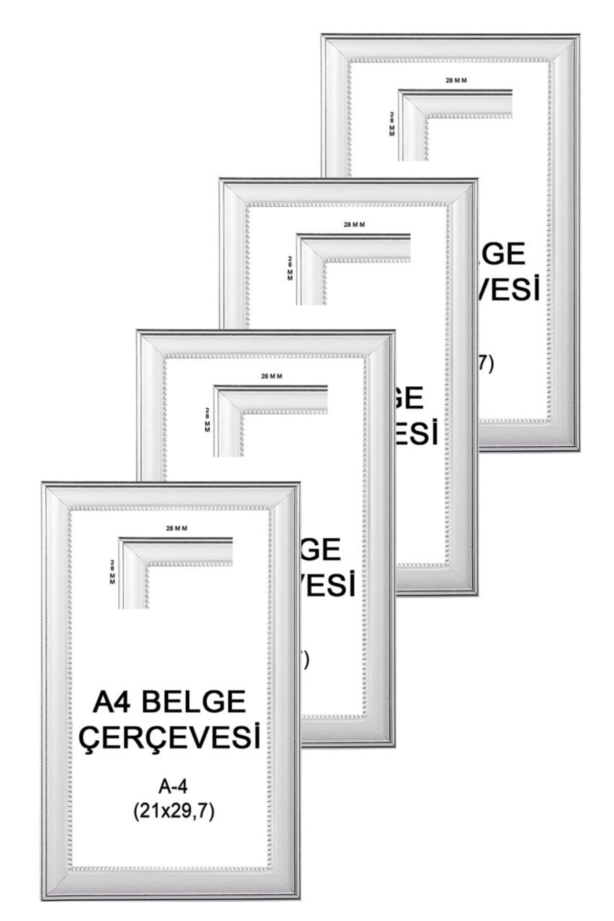 LİONKİNG 4 Adet A4-21x30 Cm-beyaz-gümüş-4-sertifika Fotoğraf Çerçevesi