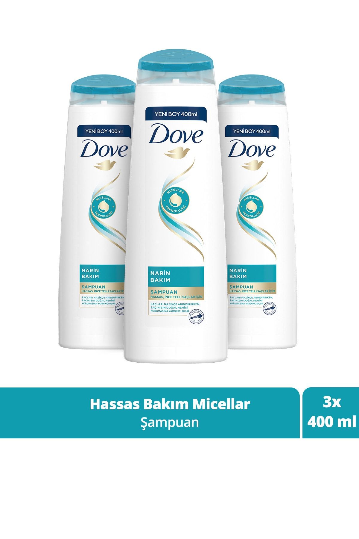 Dove Saç Bakım Şampuanı Narin Bakım Hassas İnce Telli Saçlar İçin 400 ML x3.