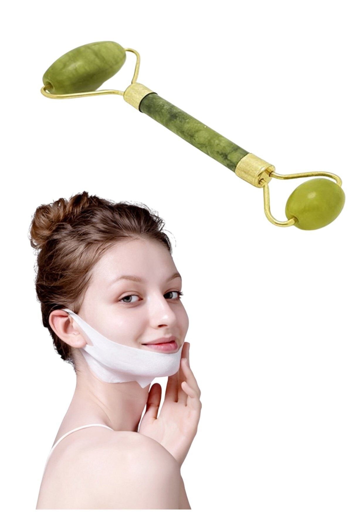 Buffer ® Çene Şekillendirici Gıdı Toparlayıcı Yüz Maskesi + Yeşim Taşı Çift Taraflı Yüz Masaj Aleti