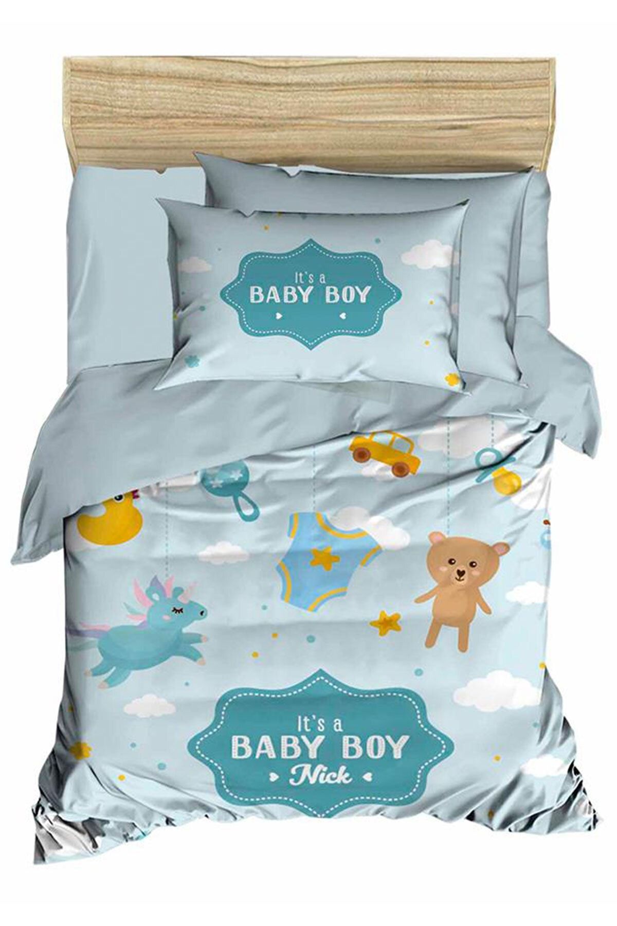 Çeyiz Diyarı Dijital Baskılı 3d Bebek Nevresim Takımı Baby Boy Buz Mavisi