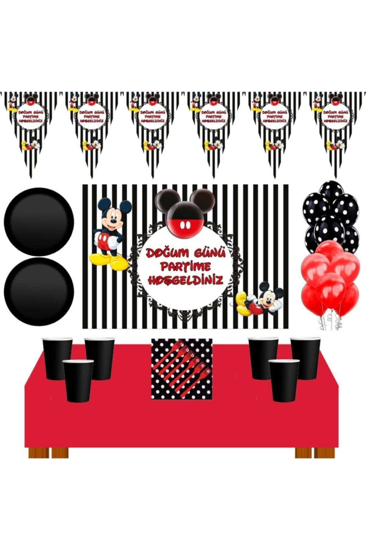 Mickey Mouse Miki 8 Kişilik 50x70 Cm Afişli Doğum Günü Parti Malzemeleri