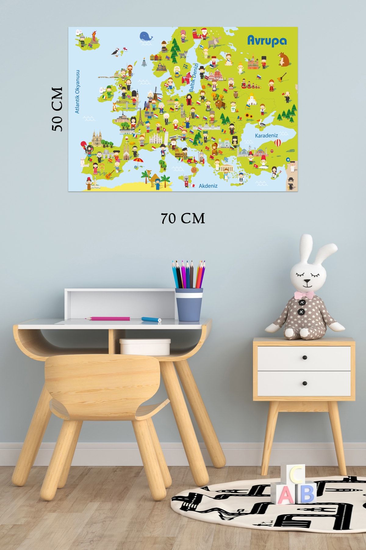 Tilki Dünyası Eğitici Avrupa Haritası Ülkelerin Insanları Deko Çocuk Odası Duvar Sticker