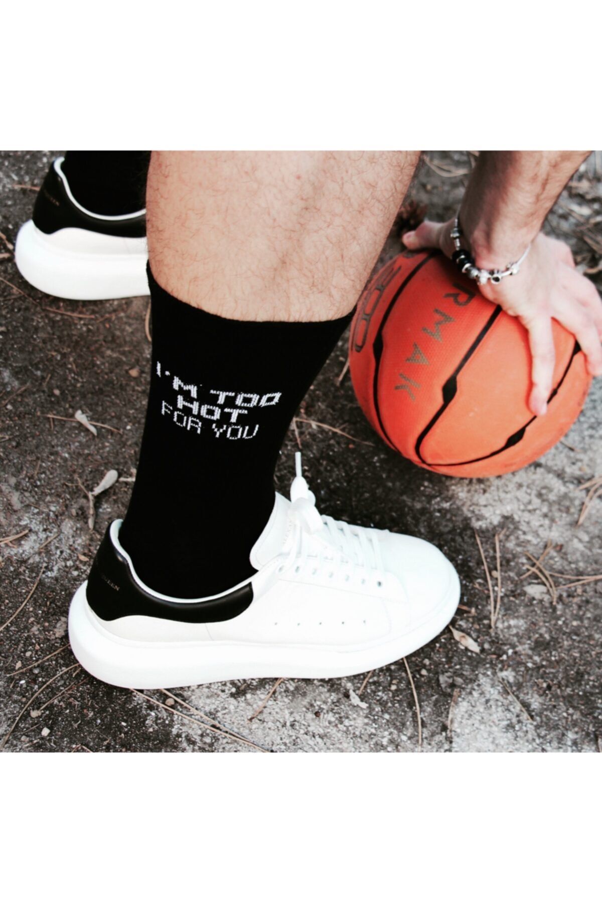 UNAGİ Hot For You Yazılı Uzun Siyah Spor Çorap
