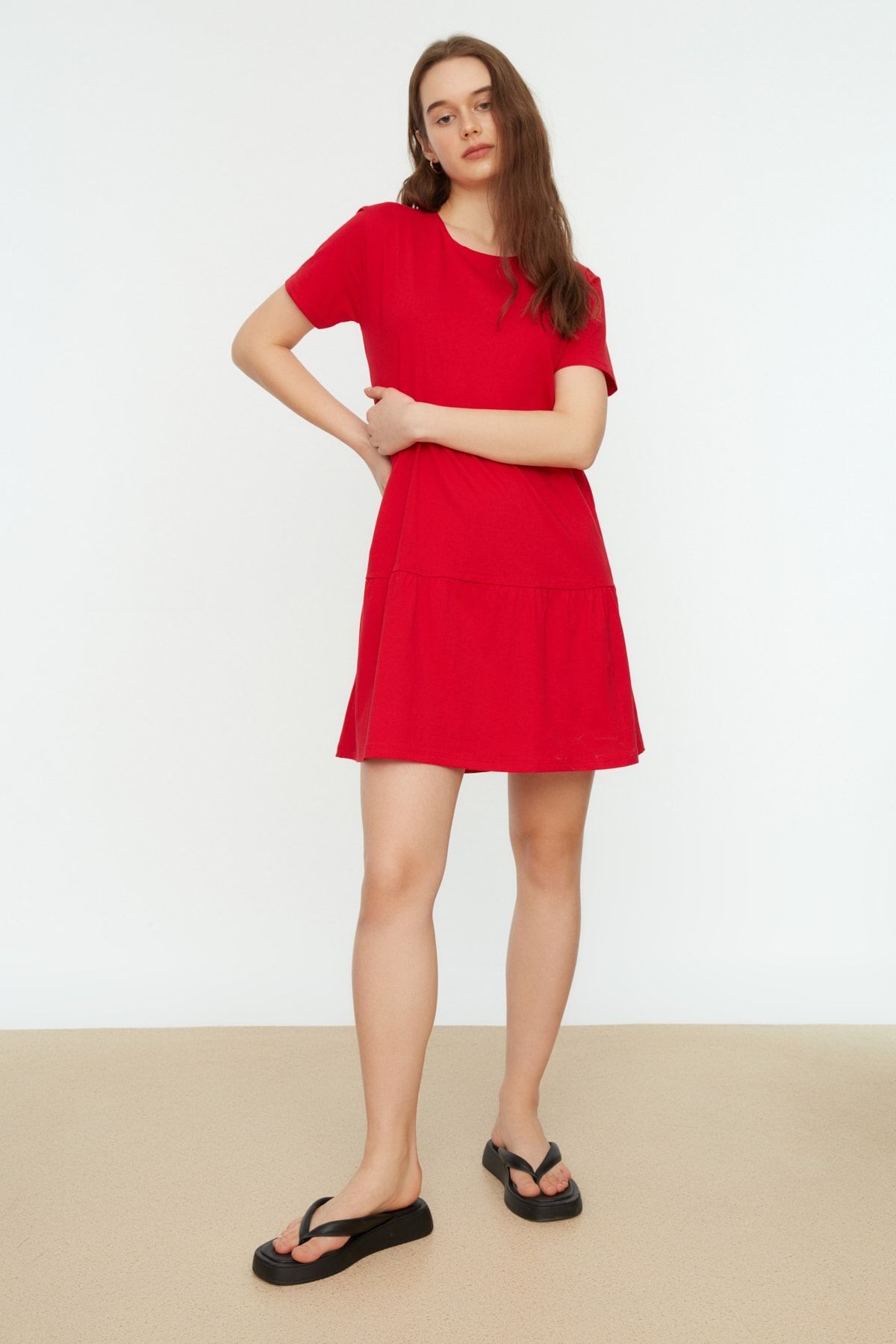 TRENDYOLMİLLA Kırmızı Basic Örme Elbise TWOSS20EL2347