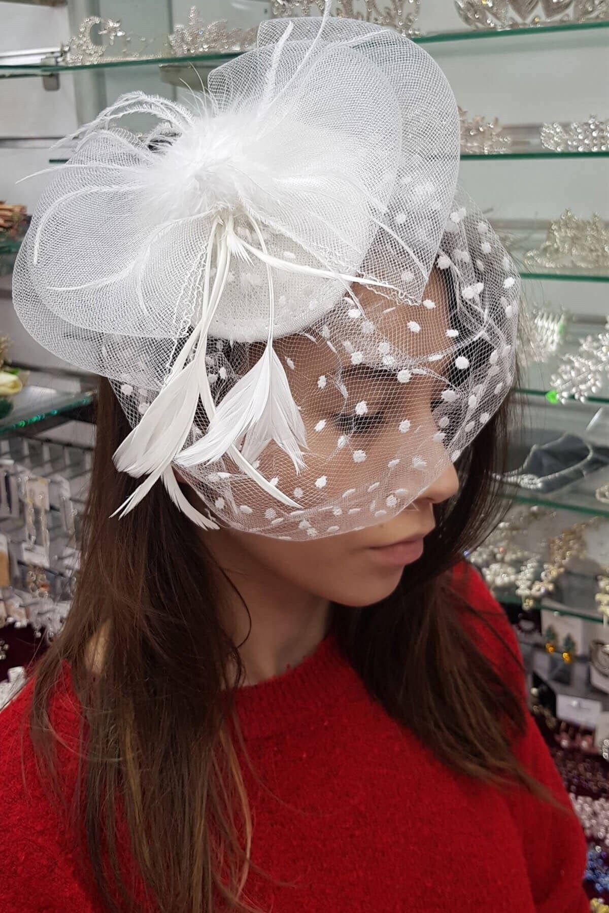 Limelia Beyaz Puantiyeli Violet Nikah Şapkası