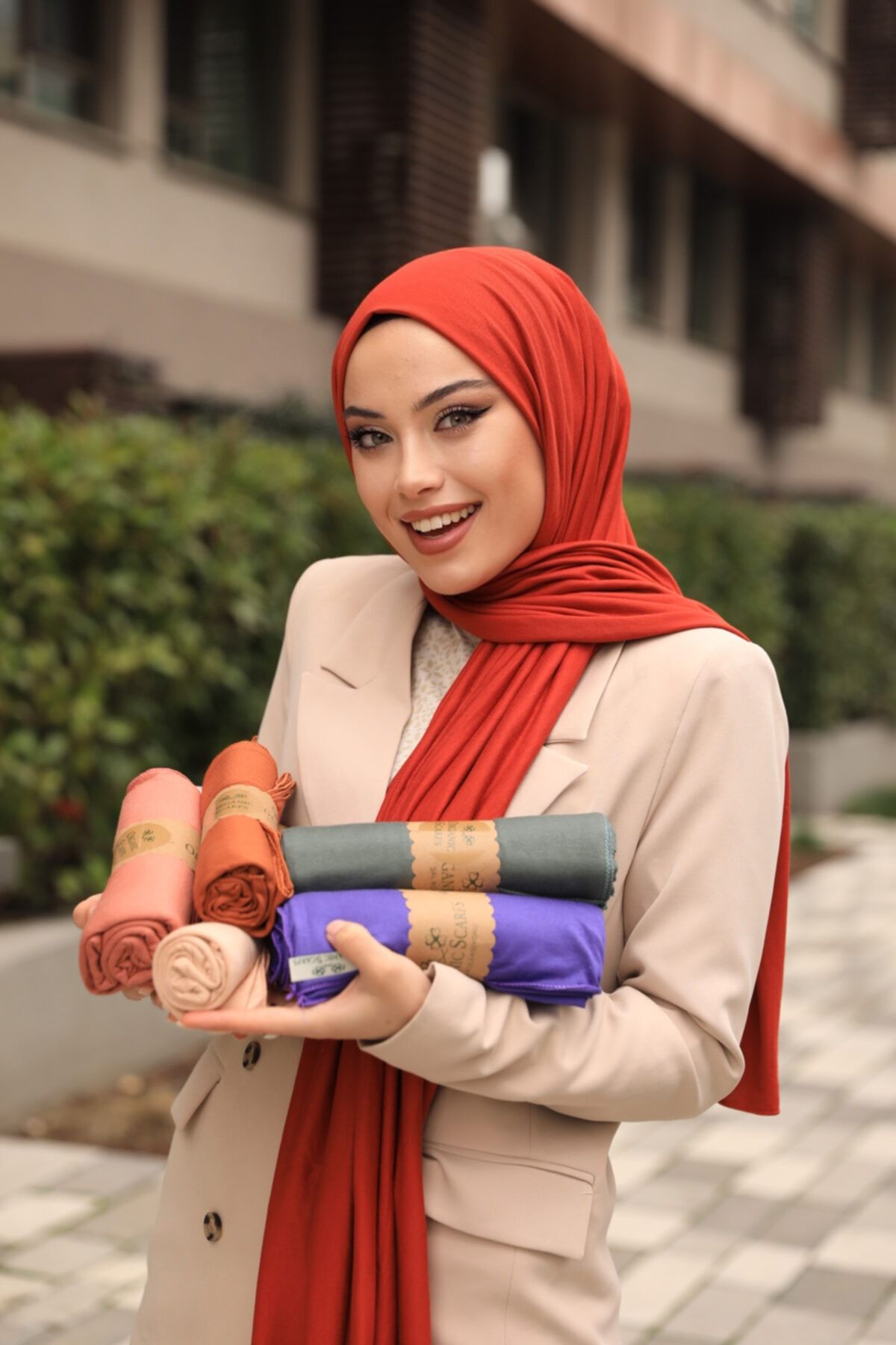 Organic Scarfs Esettür Penye Şal Hijap Modeli -kiremit