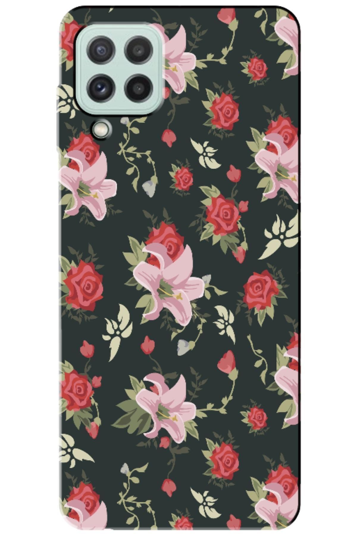 Dara Aksesuar Samsung Galaxy M22 Uyumlu Telefon Kılıfı Bahar Çiçekleri 1 Silikon Kılıf (BASKILI)