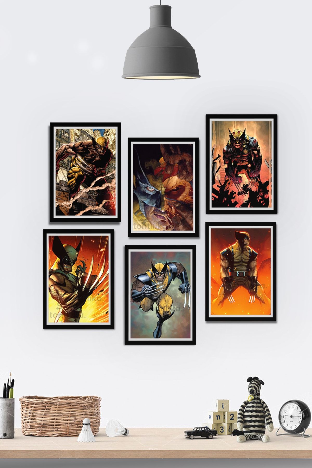 Tontilika 6 Parça Çerçeve Görünümlü X-men Wolverine Karakter Temalı Mdf Tablo Seti