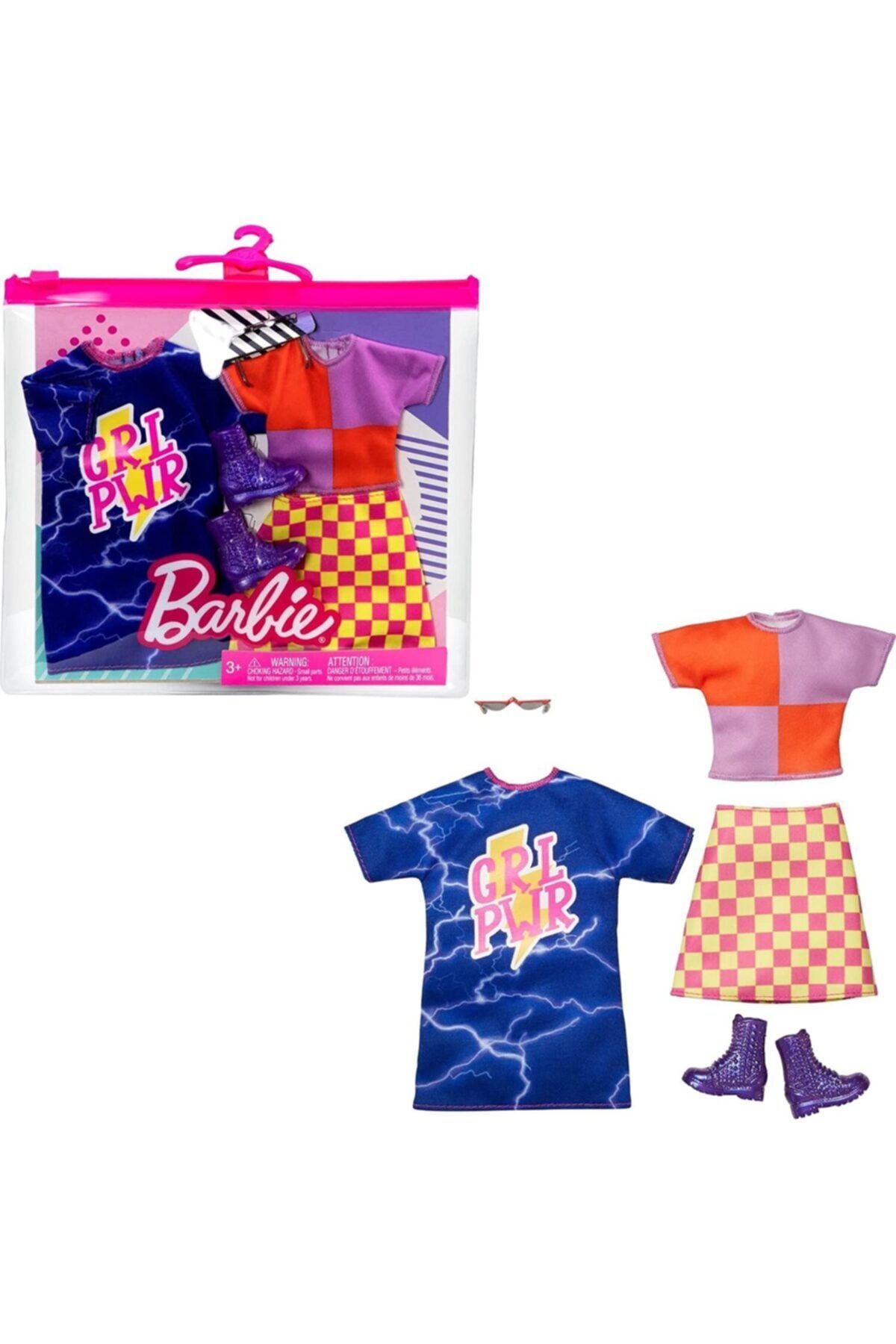 Barbie 'nin Kıyafet Koleksiyonu Ikili Paketler Sarı Pembe Kareli Etek Hbv69