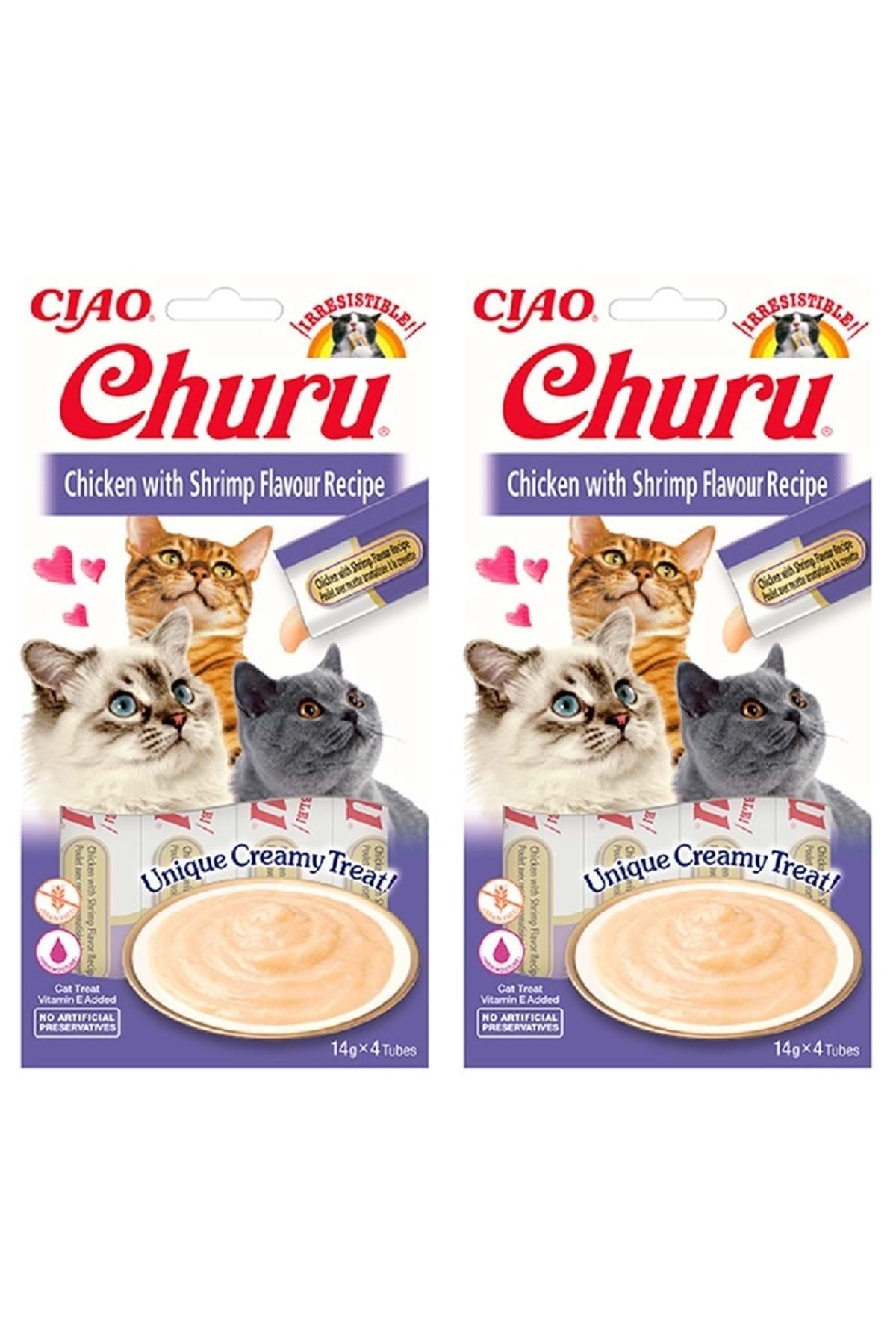 Ciao Churu Cream Tavuklu ve Karidesli Kedi Ödül Kreması 4x2 Paket