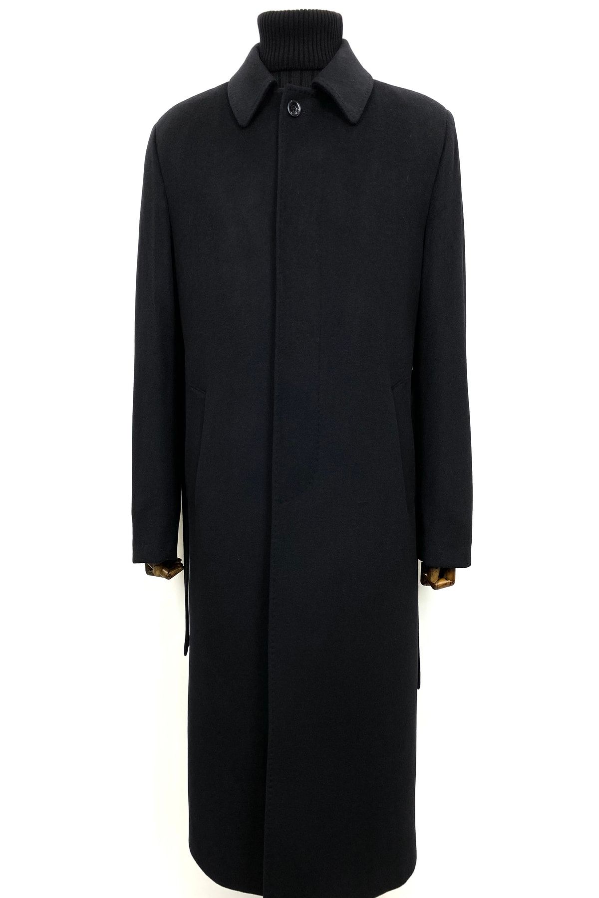 ŞAN GİYİM 1070 Erkek Siyah Bebe Yaka Kemerli Battal Uzun Palto