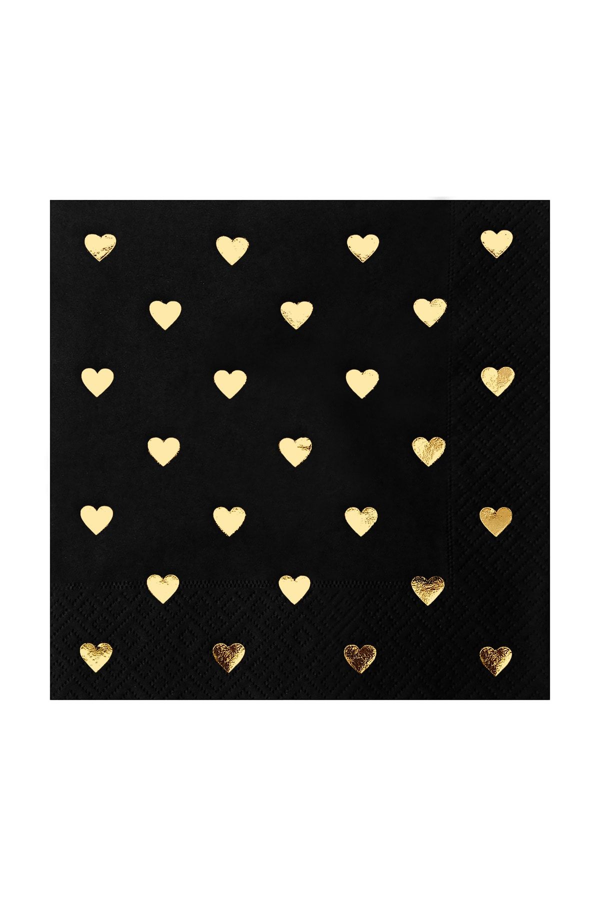 Story 33x33 Cm Altın Varak Kalpler Desenli 16'lı Siyah Renkli Kağıt Peçete
