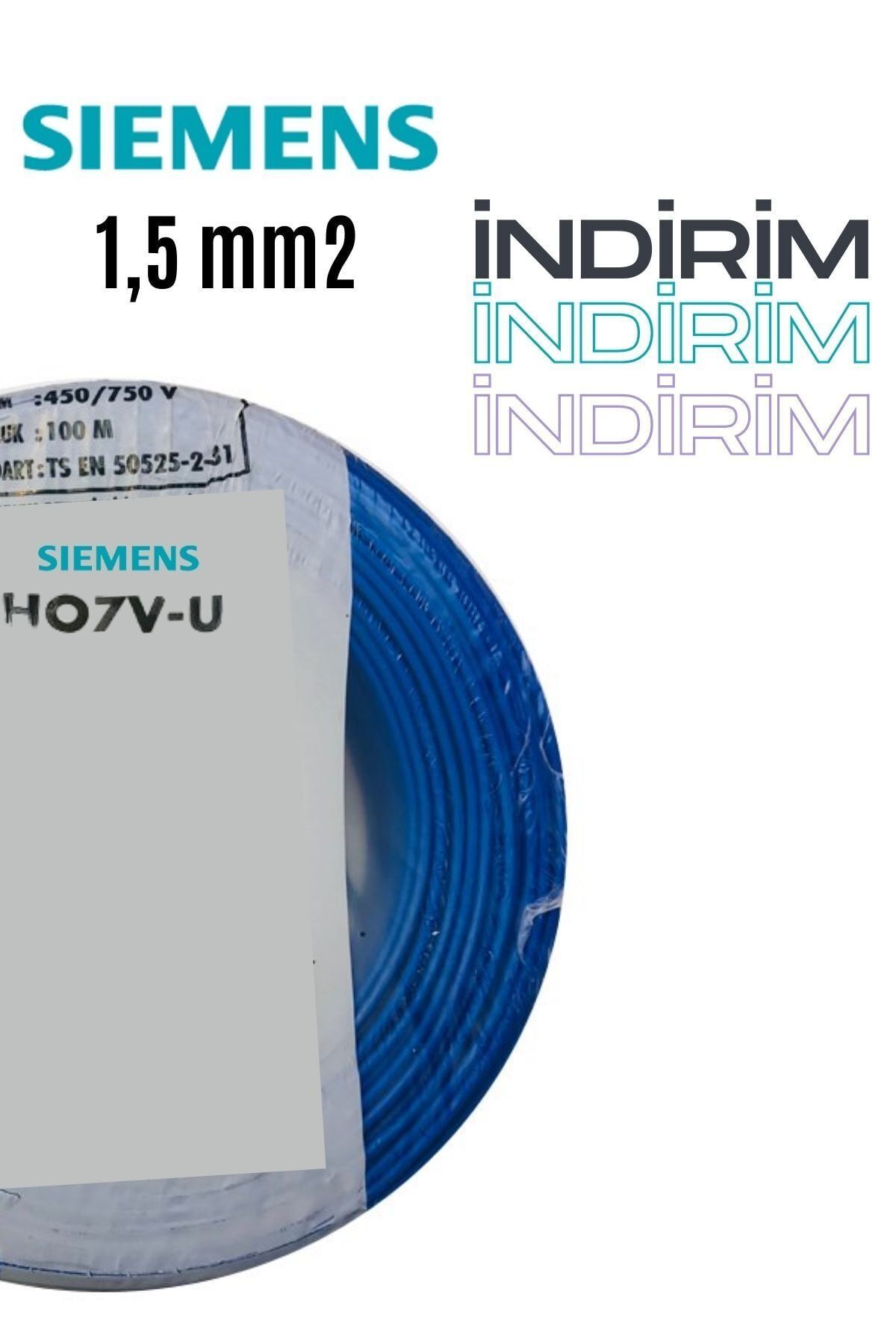 Siemens 1,5 Mm2 H07v-u Nya Kablo 100 Metre Tek Damar